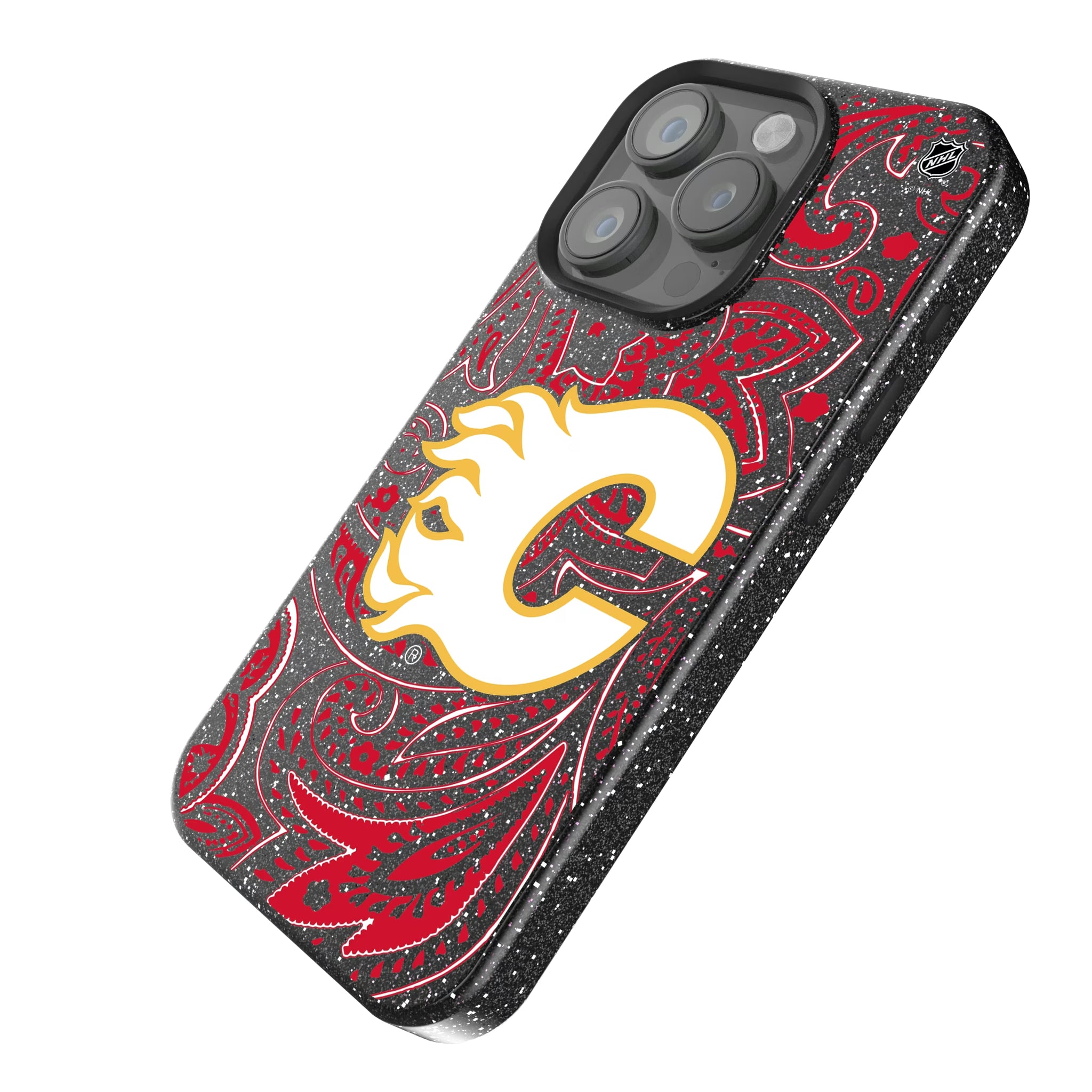 Calgary Flames Paisley iPhone Bling Phone Case for Apple iPhone - Isometric View