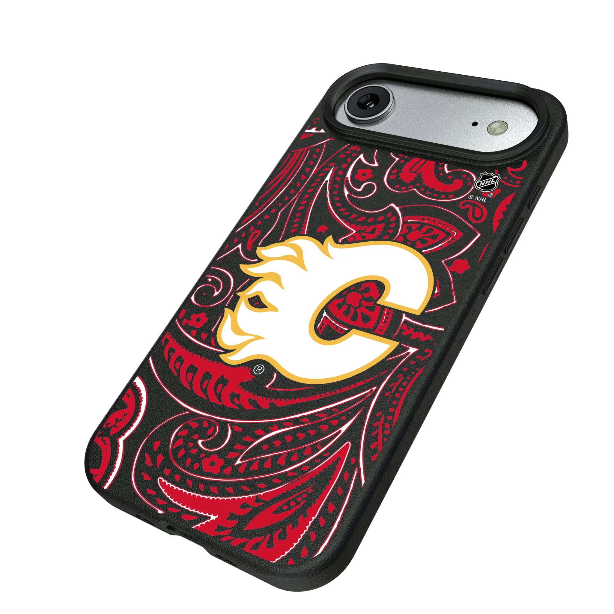Calgary Flames Paisley iPhone MagSafe Compatible Phone Case for Apple iPhone - Isometric View#Device_iPhone Air