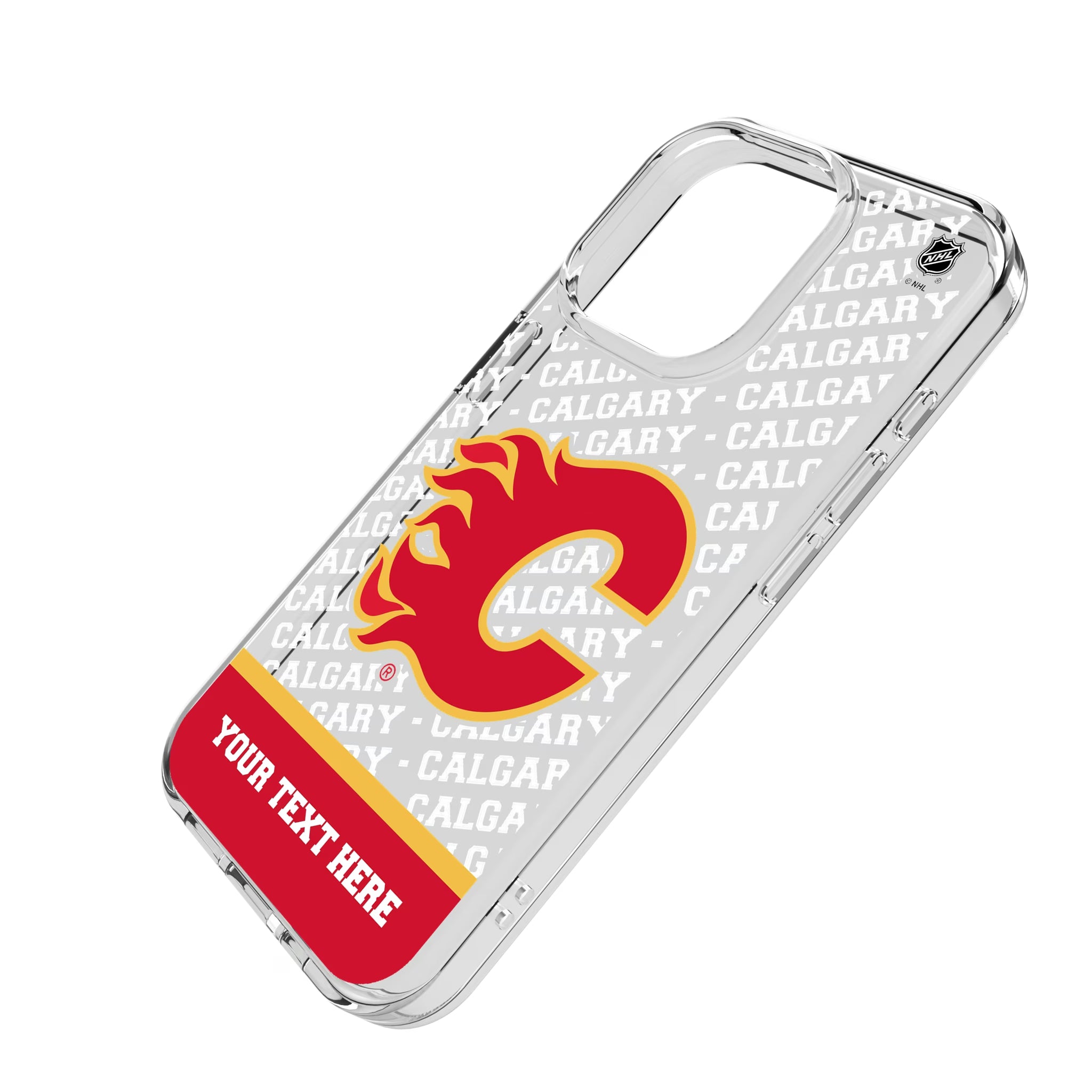 Calgary Flames Personalized EndZone Plus iPhone Clear Phone Case for Apple iPhone - Isometric View