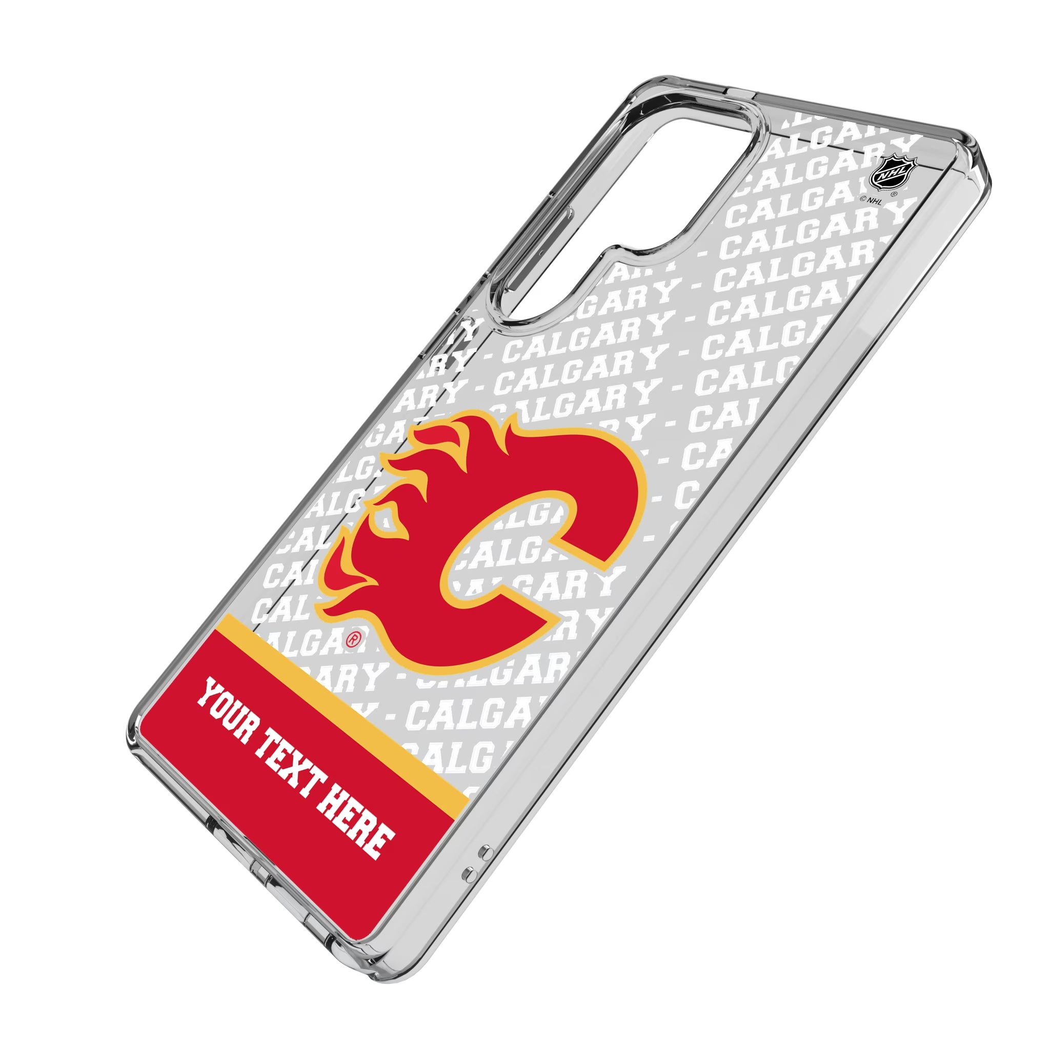 Calgary Flames Personalized EndZone Plus Galaxy Clear Phone Case for Samsung Galaxy - Isometric View