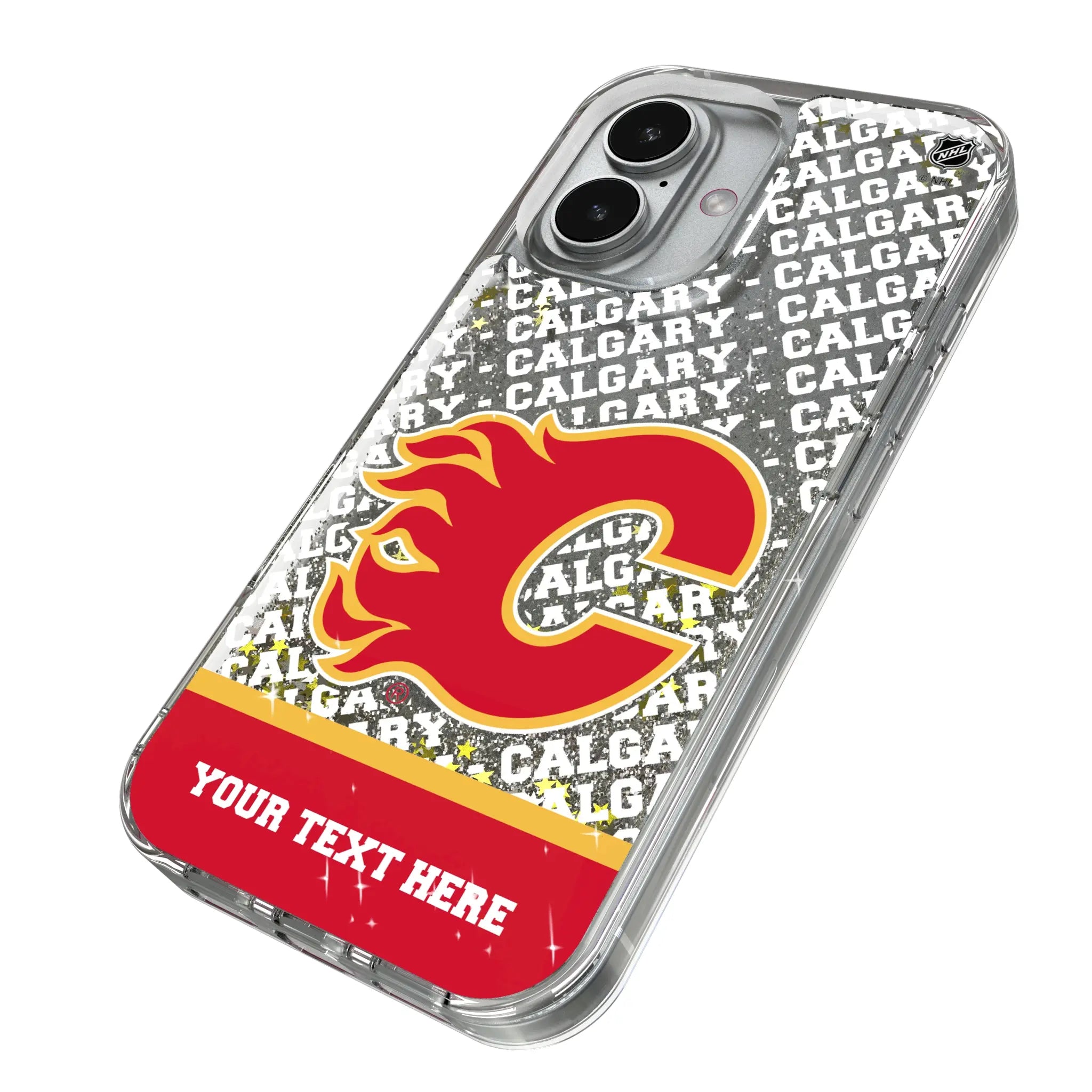 Calgary Flames Personalized EndZone Plus iPhone Glitter Phone Case for Apple iPhone - Isometric View