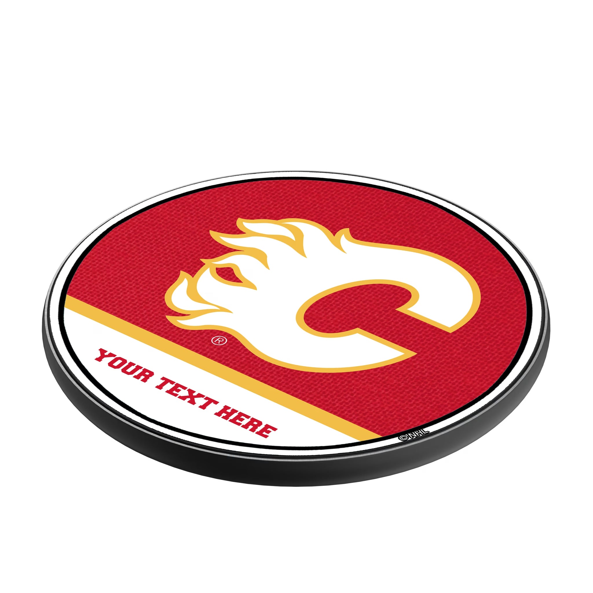 Calgary Flames Personalized Endzone Solid 15-Watt Wireless Charger - Isometric View