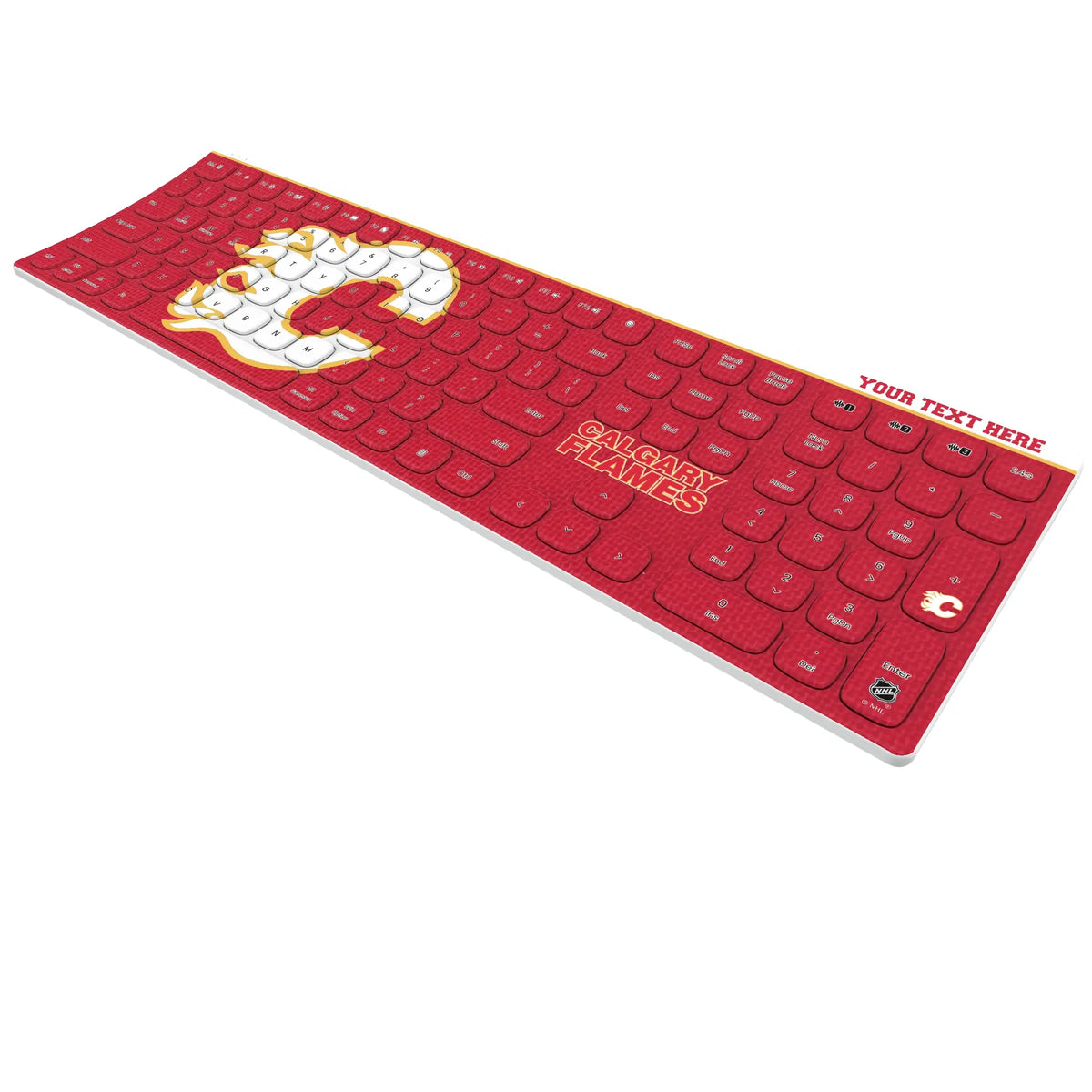 Calgary Flames Personalized Endzone Solid KKB605 Curved Wireless Keyboard - Isometric View