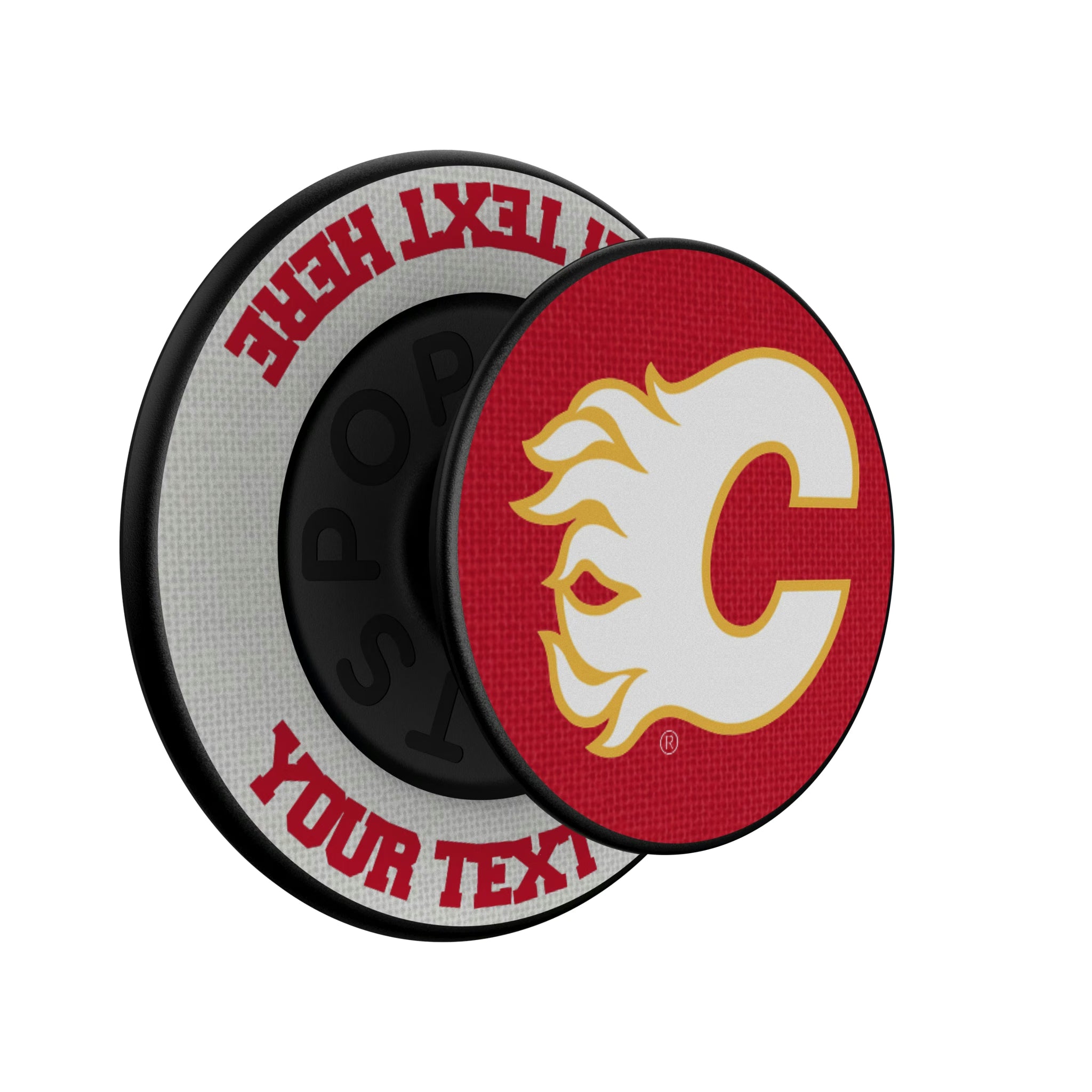 Calgary Flames Personalized Endzone Solid Popsockets Round Magnetic - Isometric View