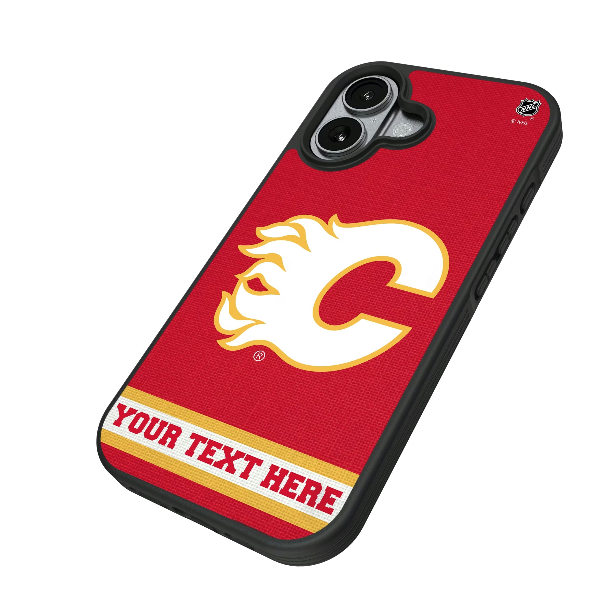 Calgary Flames Personalized Stripe iPhone Bump Phone Case for Apple iPhone - Isometric View#Device_iPhone 17