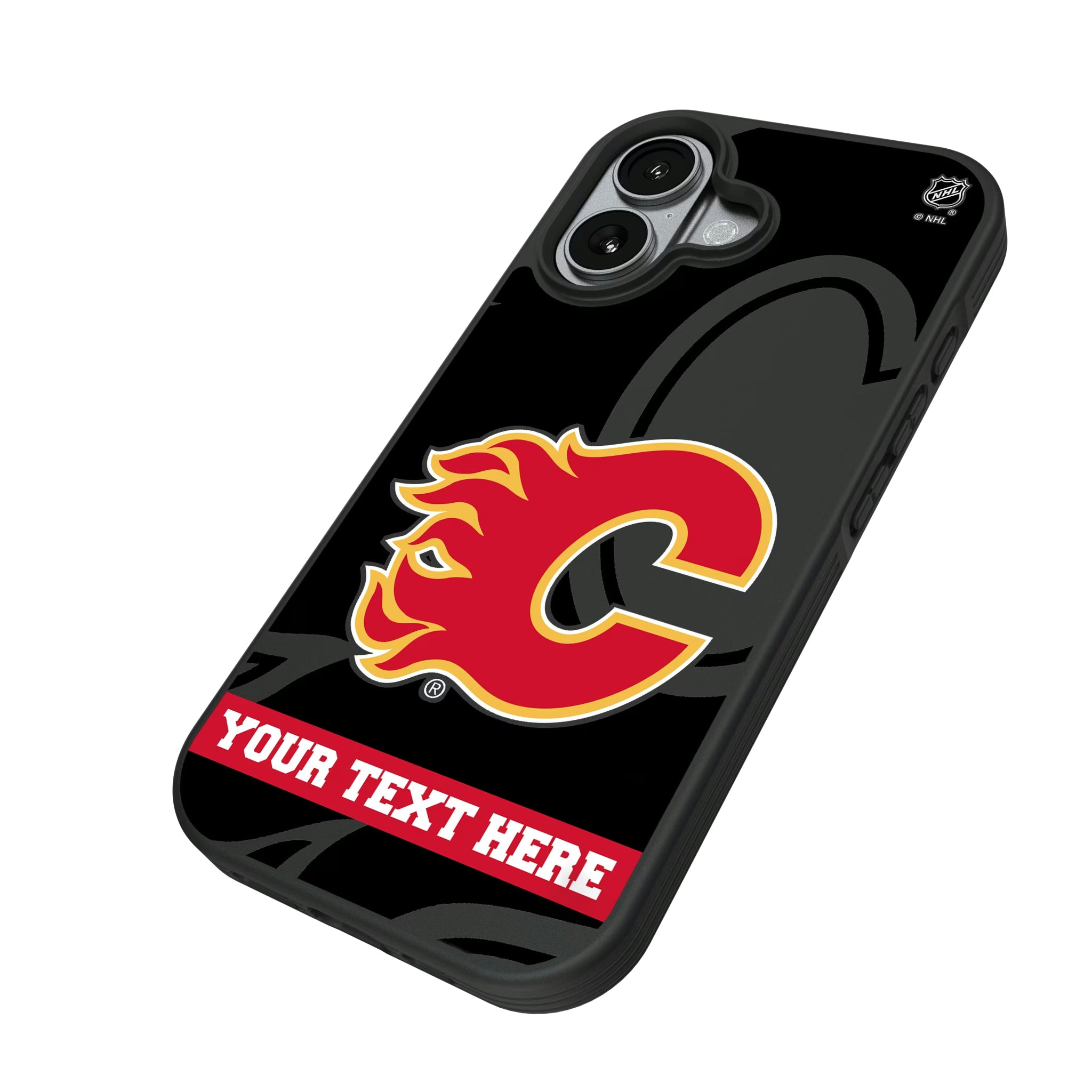 Calgary Flames Personalized Tilt iPhone Bump Phone Case for Apple iPhone - Isometric View#Device_iPhone 17