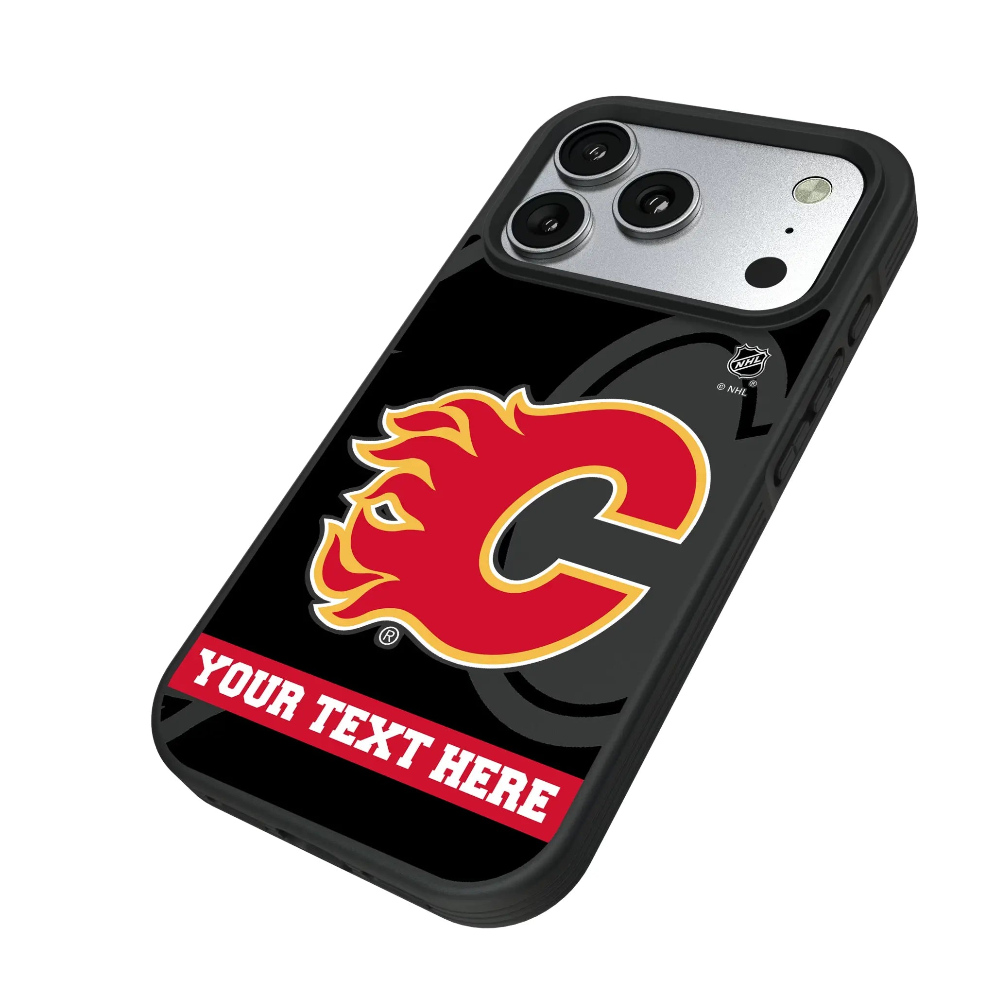 Calgary Flames Personalized Tilt iPhone Bump Phone Case for Apple iPhone - Isometric View#Device_iPhone 17 Pro