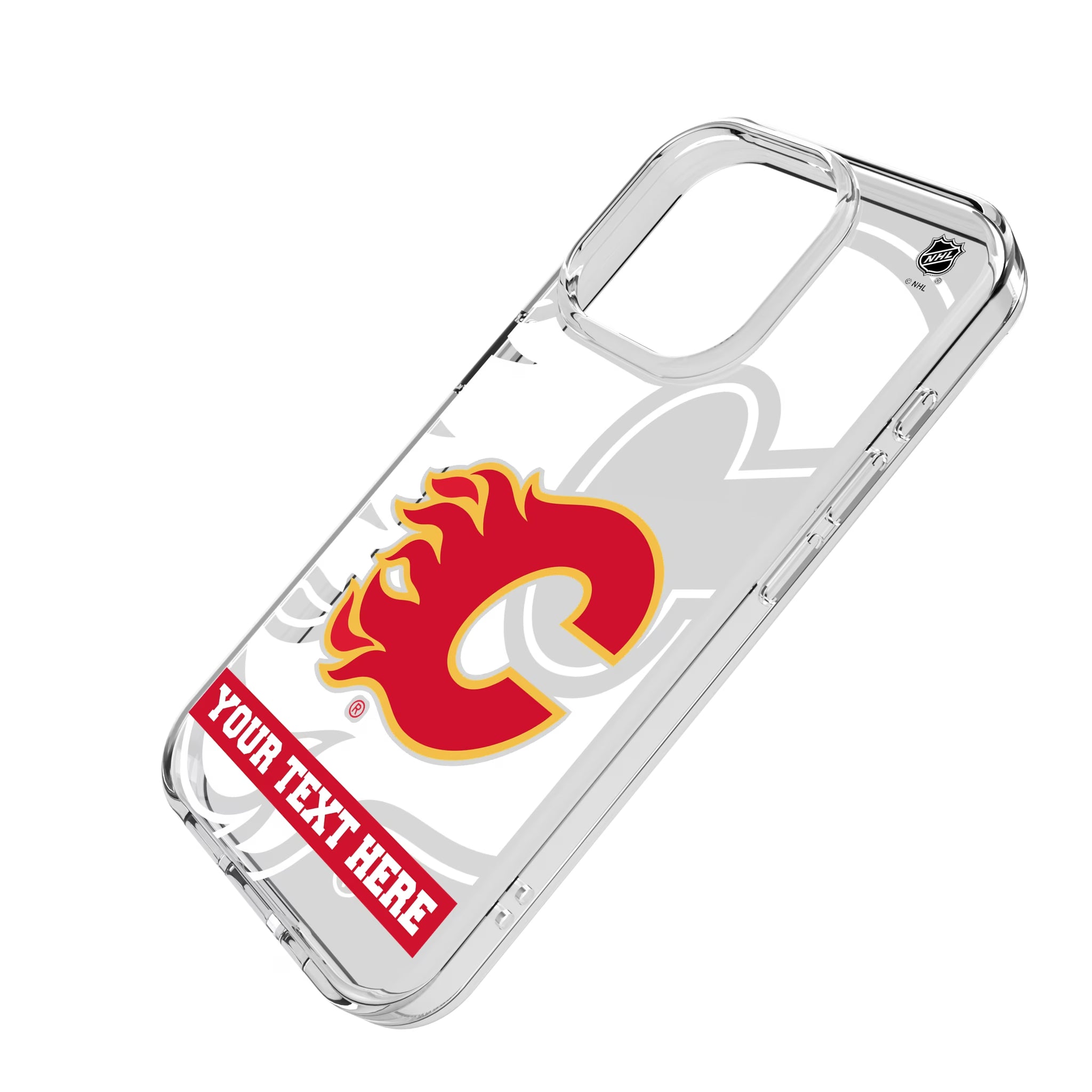 Calgary Flames Personalized Tilt iPhone Clear Phone Case for Apple iPhone - Isometric View