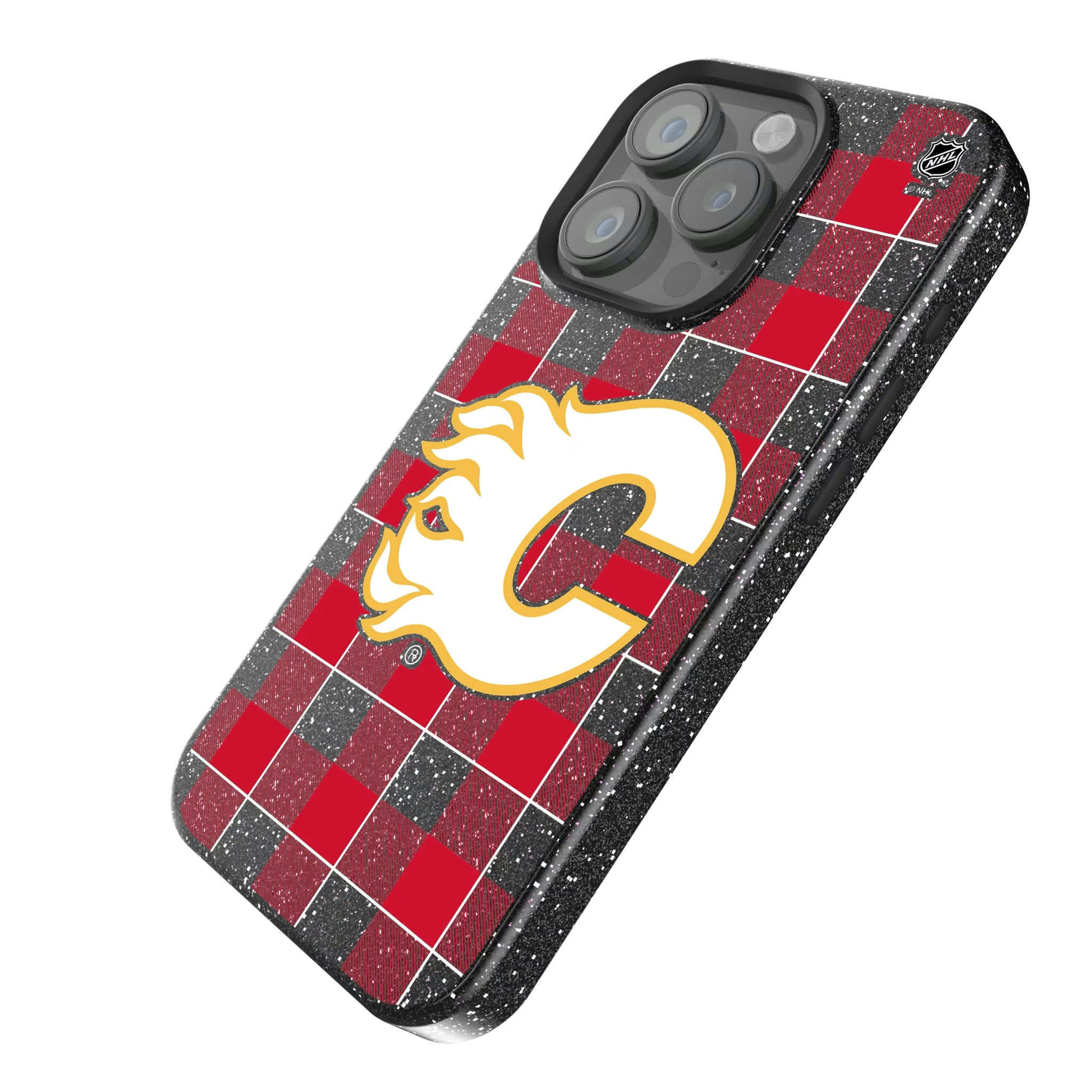 Calgary Flames Plaid iPhone Bling Phone Case for Apple iPhone - Isometric View