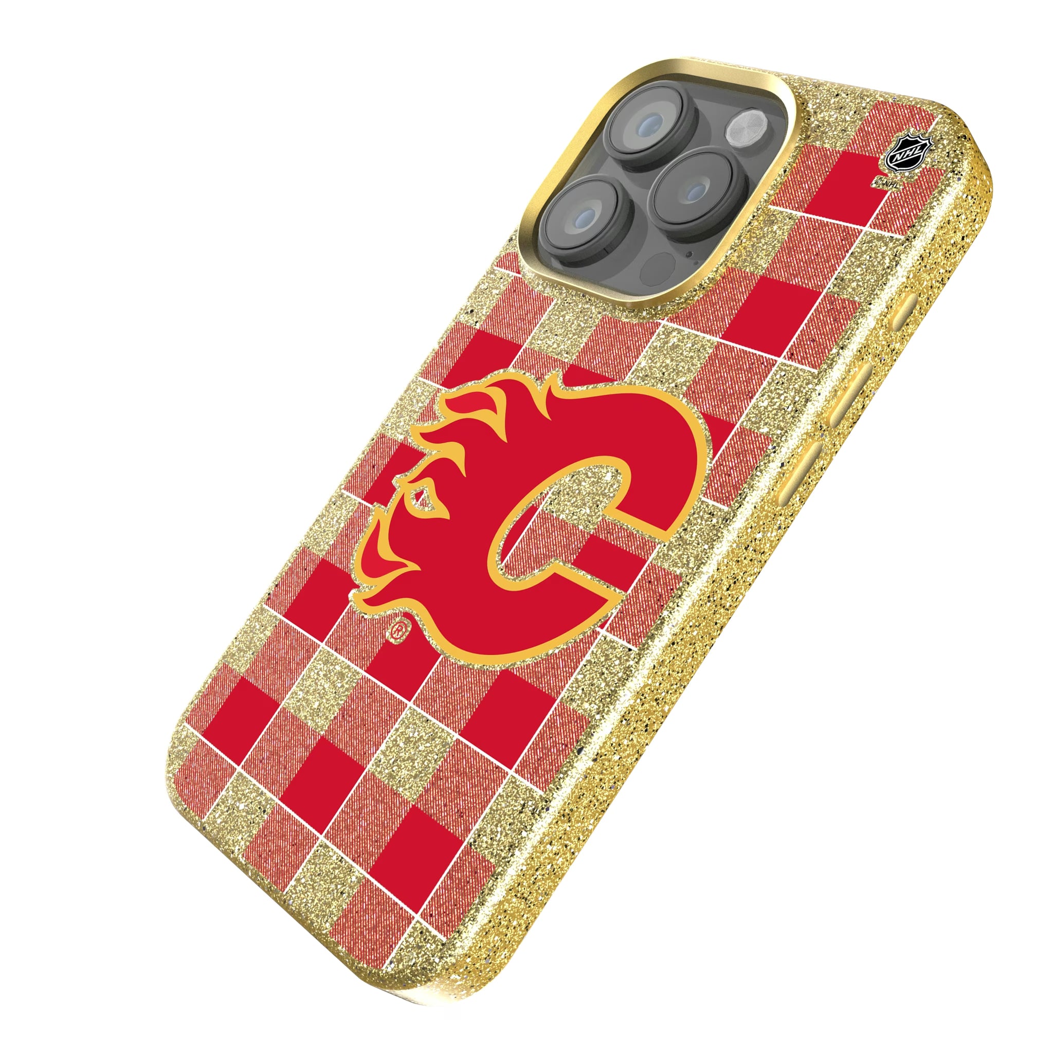 Calgary Flames Plaid iPhone Bling Phone Case for Apple iPhone - Isometric View