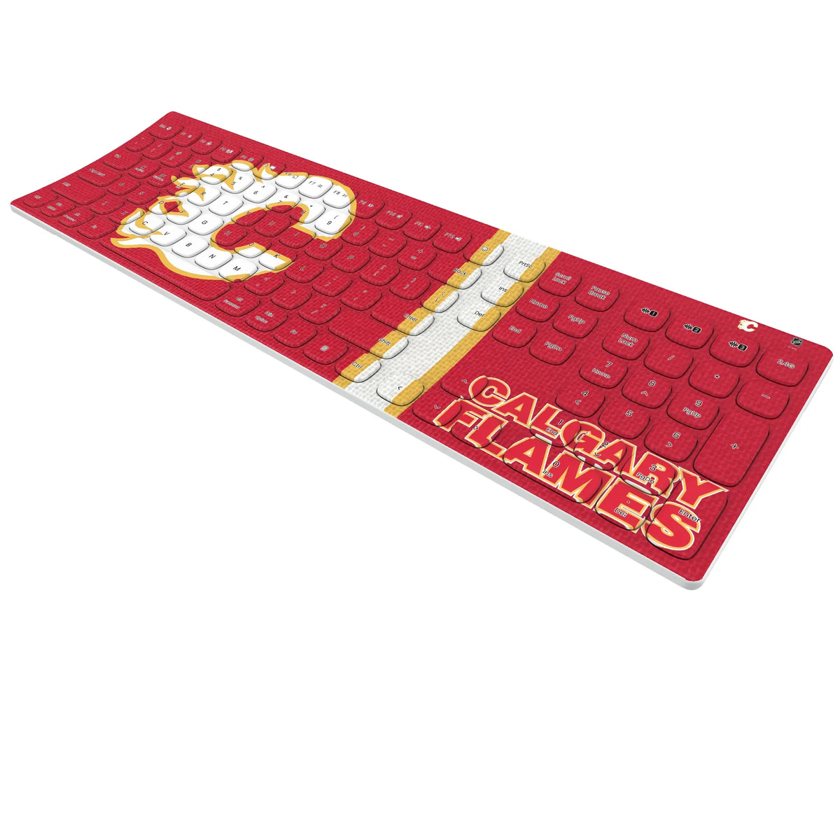 Calgary Flames Stripe KKB605 Curved Wireless Keyboard - Isometric View