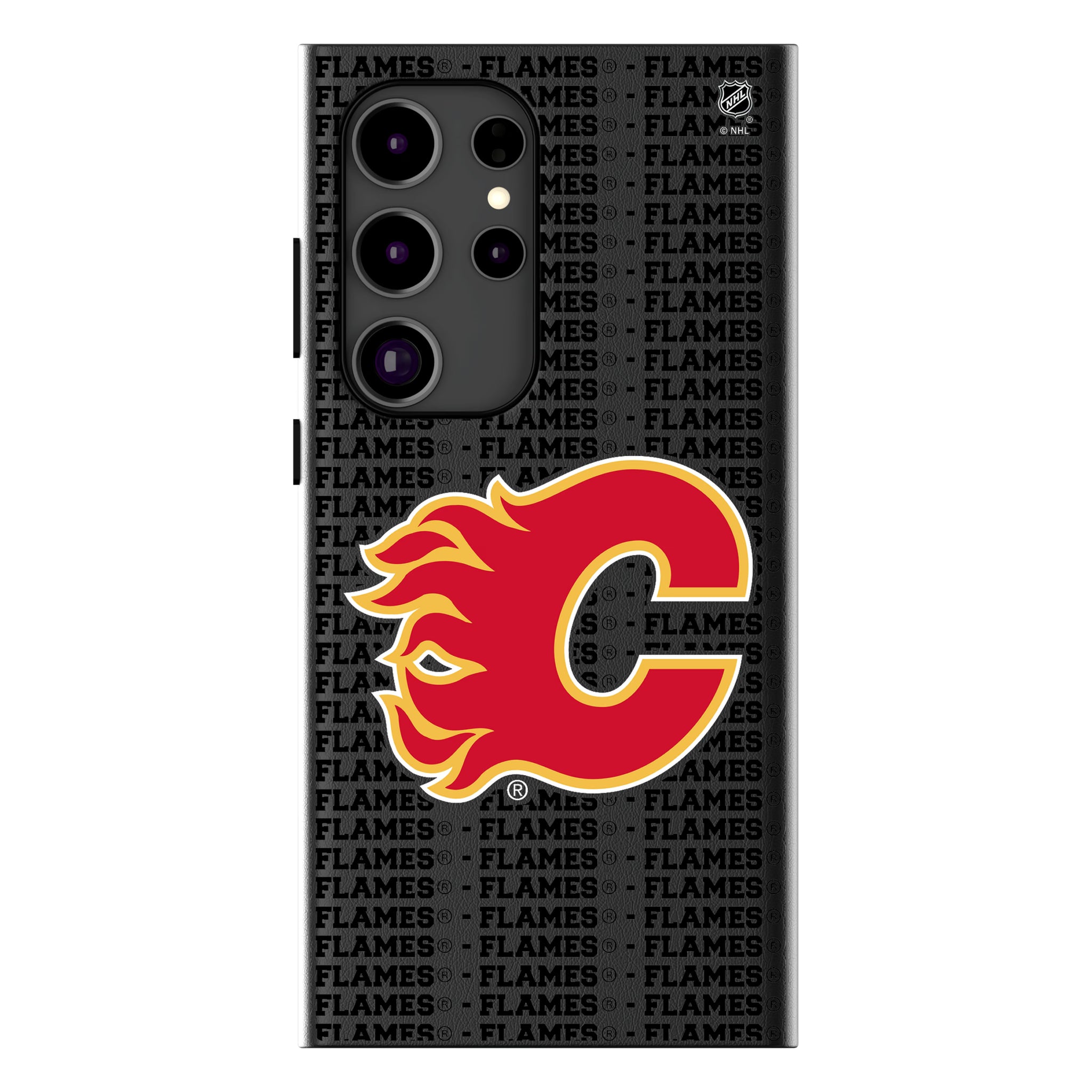 Calgary Flames Text Backdrop Galaxy MagSafe Compatible Phone Case for Samsung Galaxy