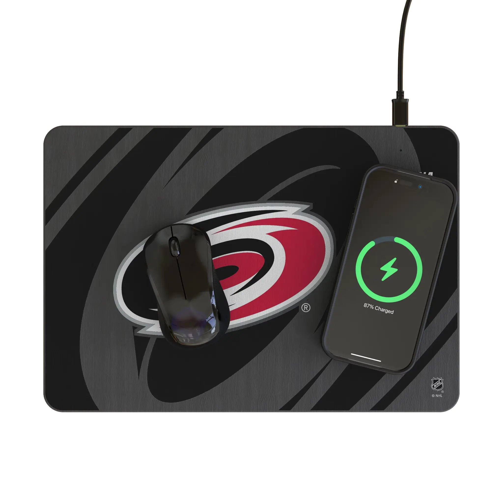 Carolina Hurricanes Monocolor Tilt 15-Watt Wireless Charger and Mouse Pad - Lifestyle