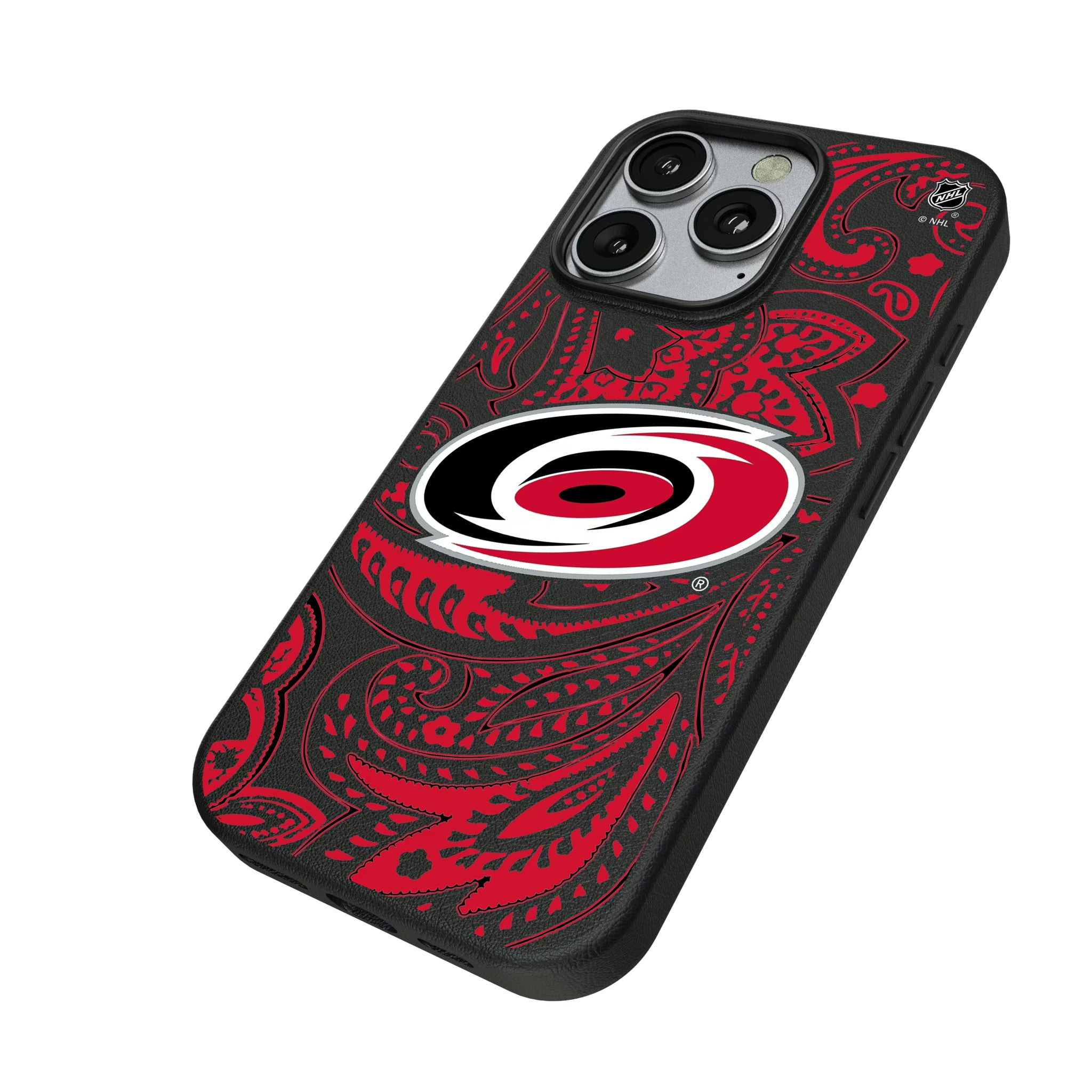 Carolina Hurricanes Paisley iPhone MagSafe Compatible Phone Case for Apple iPhone - Isometric View