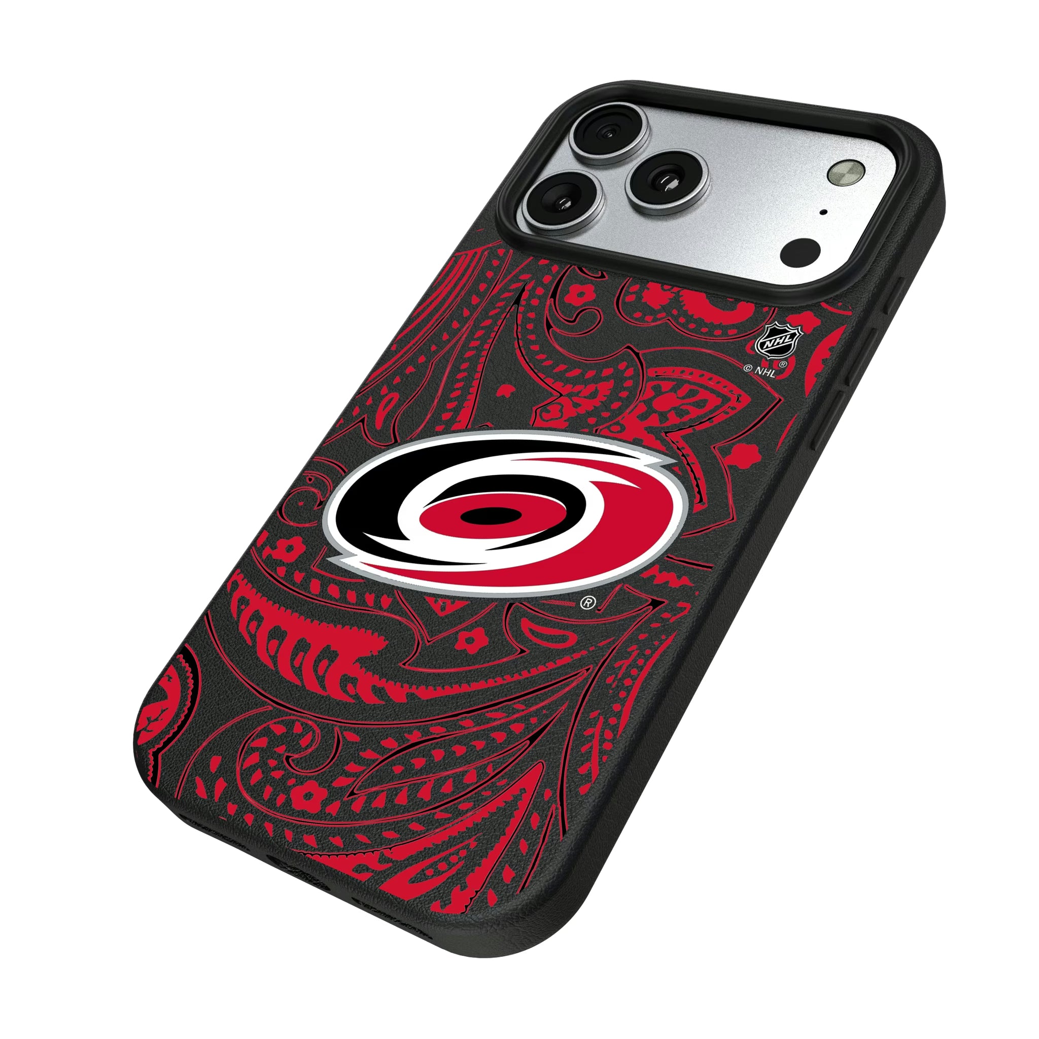 Carolina Hurricanes Paisley iPhone MagSafe Compatible Phone Case for Apple iPhone - Isometric View#Device_iPhone 17 Pro Max