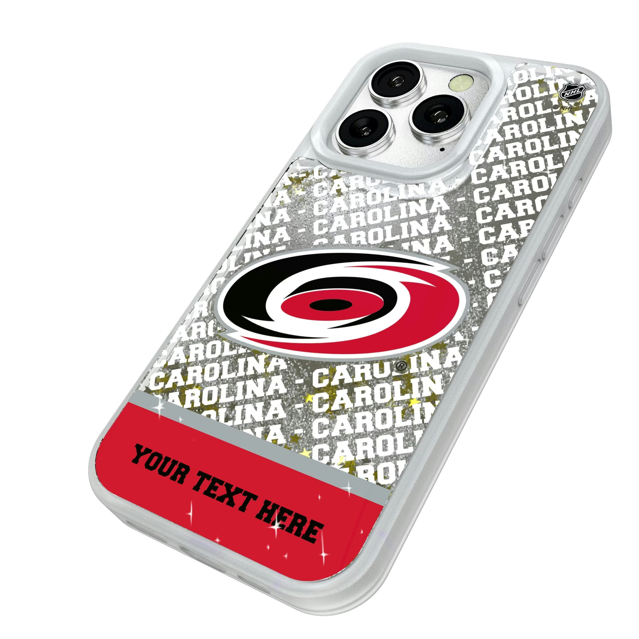 Carolina Hurricanes Personalized EndZone Plus iPhone Glitter Phone Case for Apple iPhone - Isometric View#Device_iPhone 16 Pro