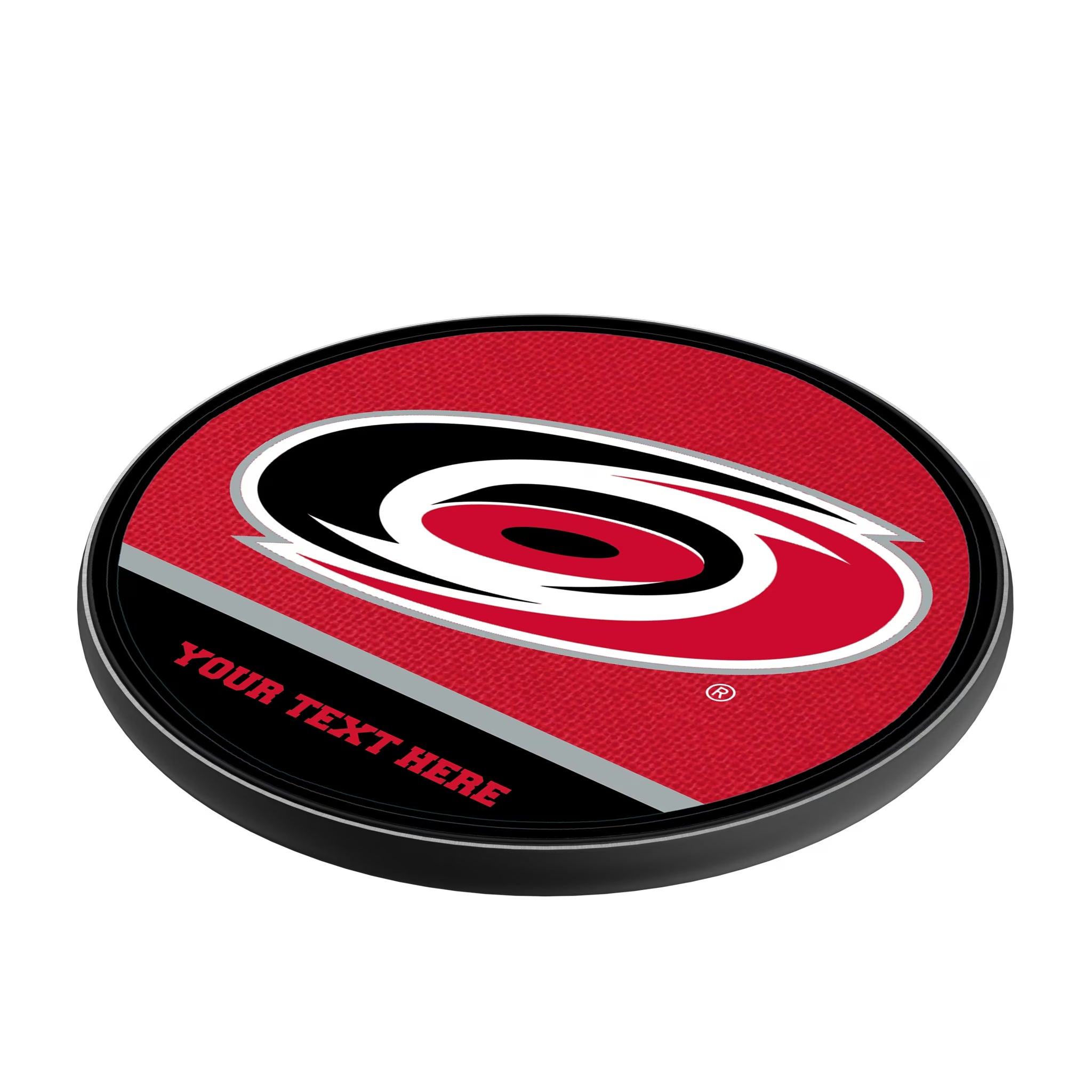 Carolina Hurricanes Personalized Endzone Solid 15-Watt Wireless Charger - Isometric View
