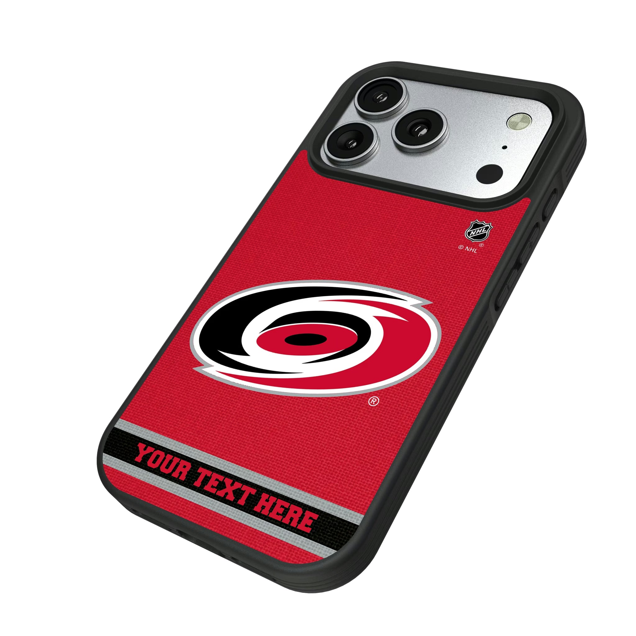 Carolina Hurricanes Personalized Stripe iPhone Bump Phone Case for Apple iPhone - Isometric View#Device_iPhone 17 Pro