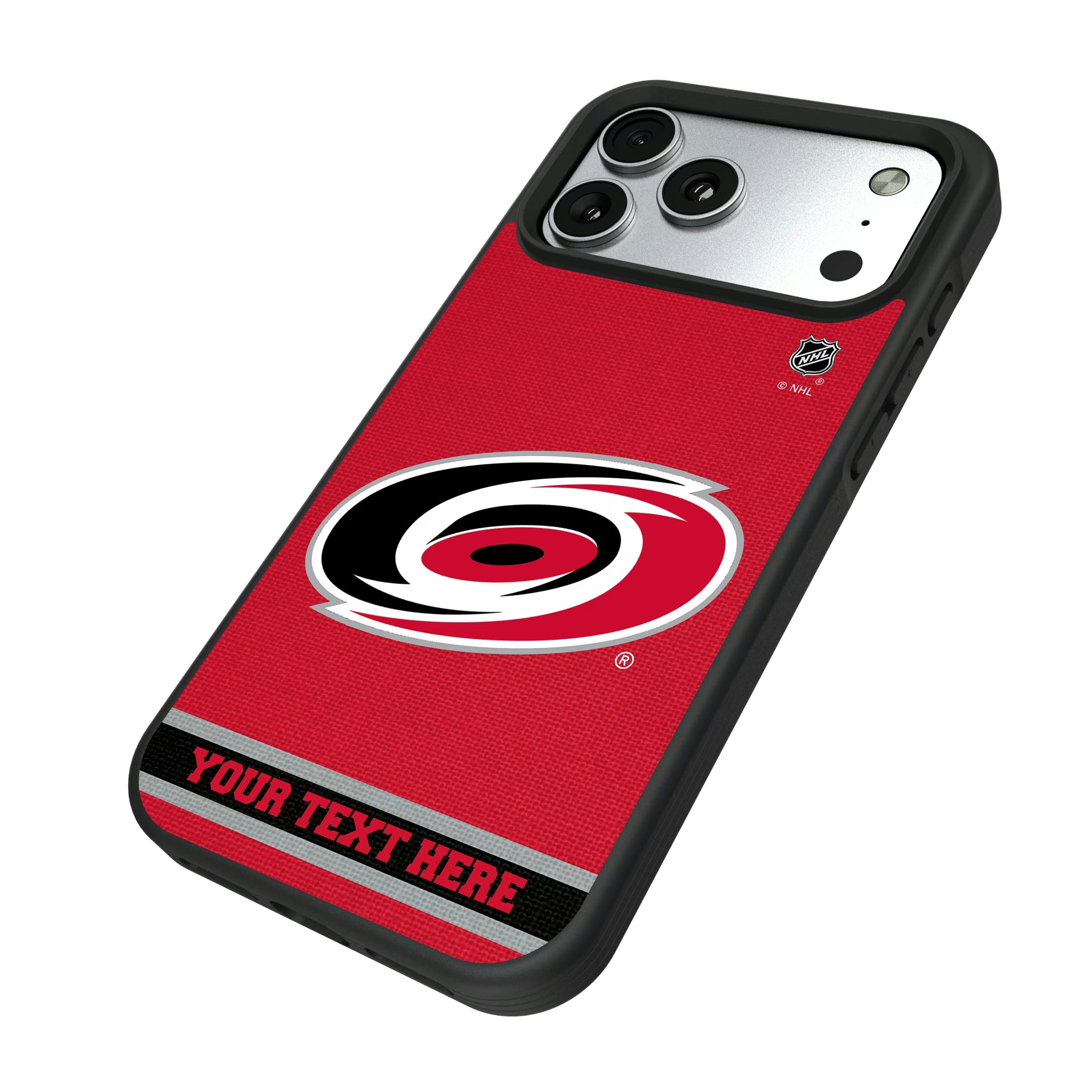 Carolina Hurricanes Personalized Stripe iPhone Bump Phone Case for Apple iPhone - Isometric View#Device_iPhone 17 Pro Max