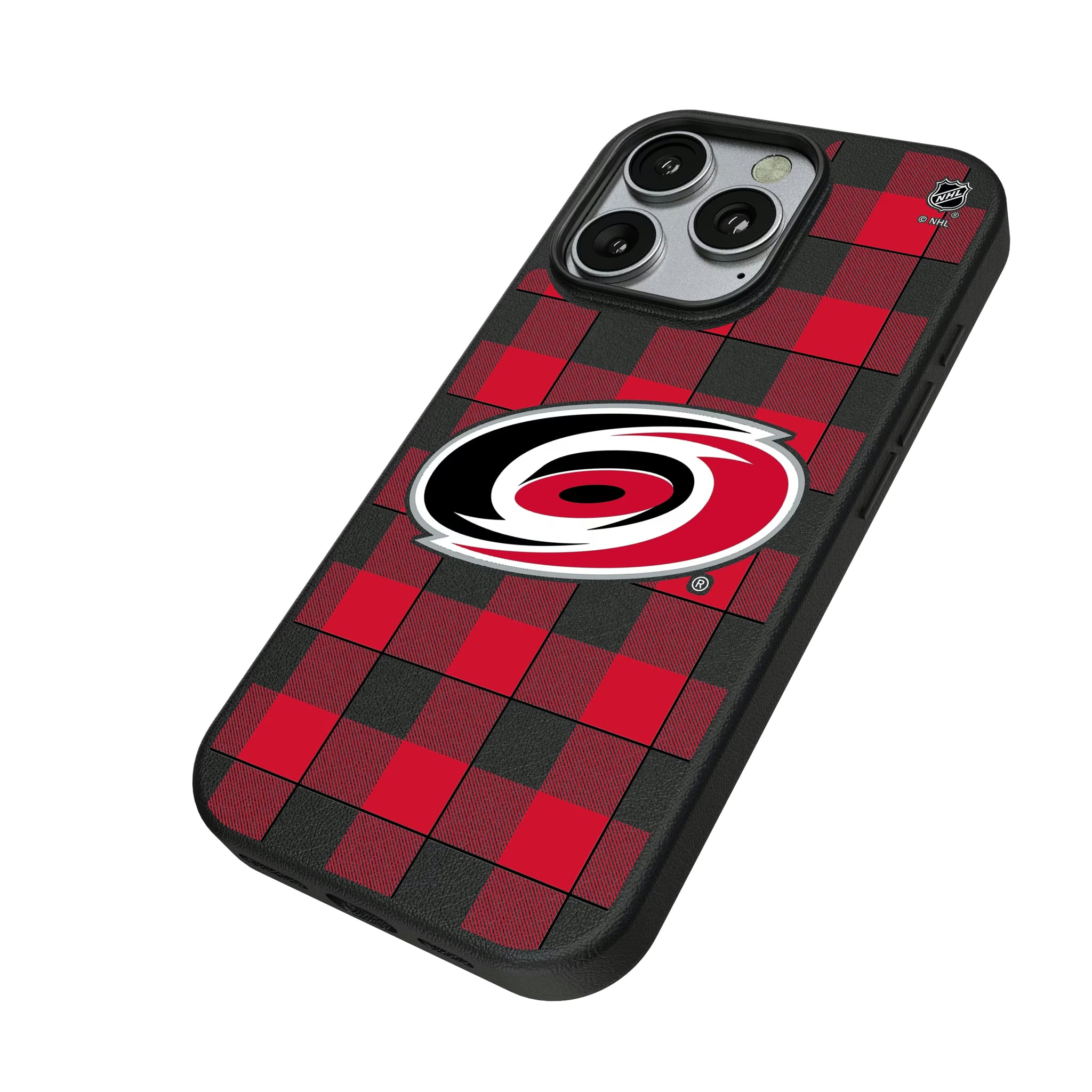 Carolina Hurricanes Plaid iPhone MagSafe Compatible Phone Case for Apple iPhone - Isometric View