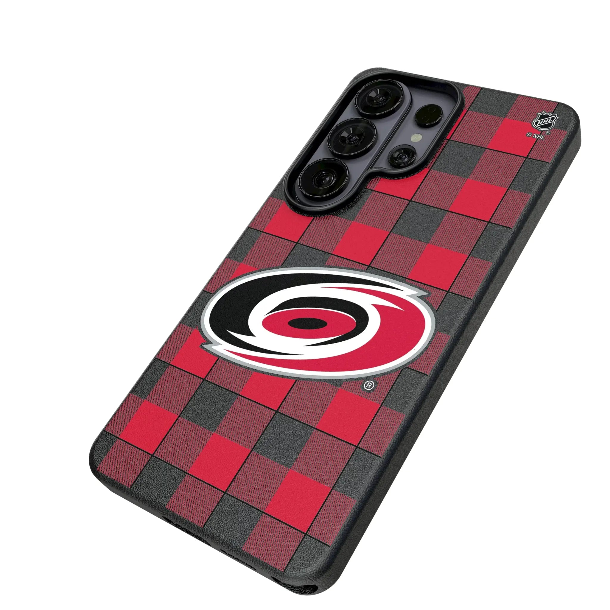 Carolina Hurricanes Plaid Galaxy MagSafe Compatible Phone Case for Samsung Galaxy - Isometric View#Device_Galaxy S26 Ultra