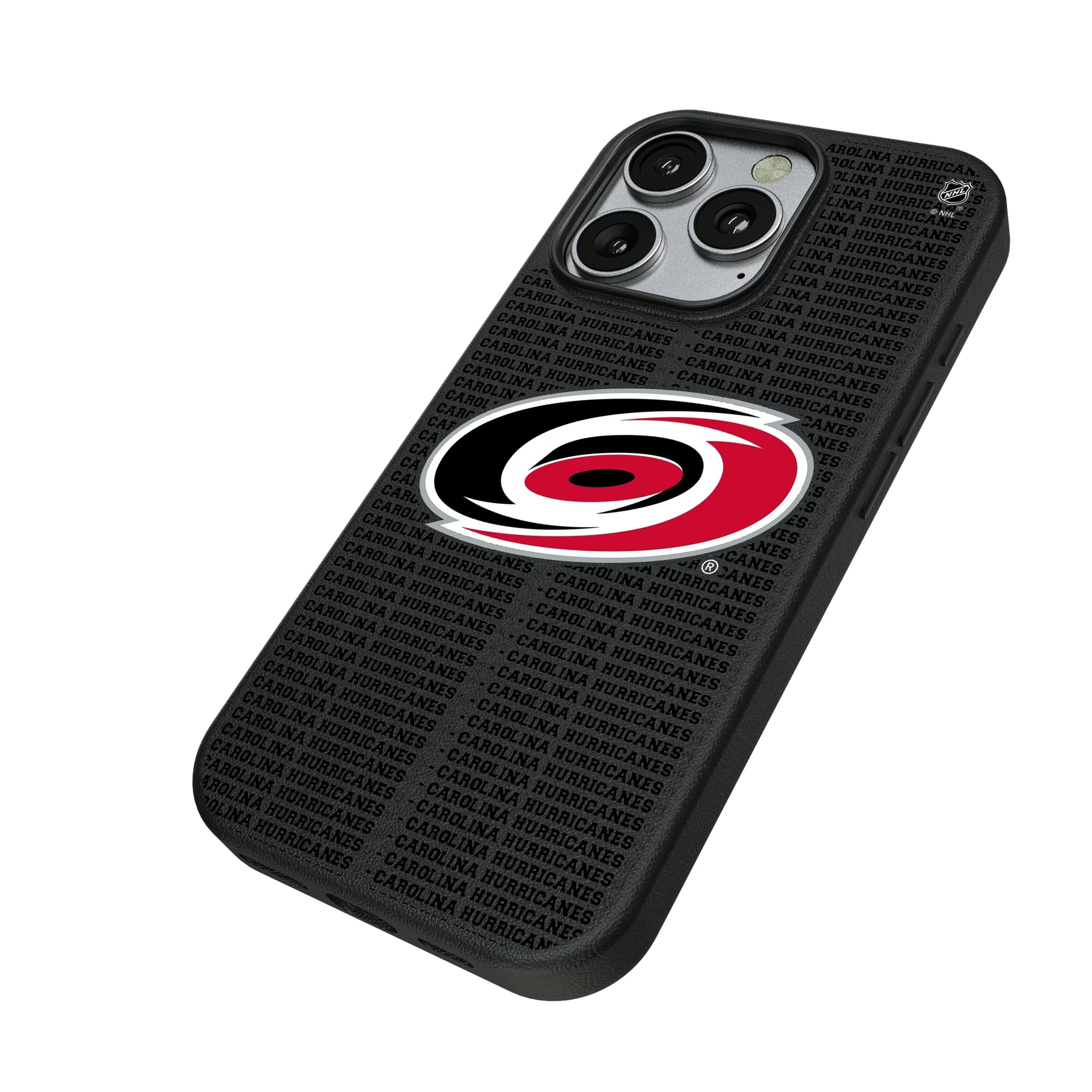 Carolina Hurricanes Text Backdrop iPhone MagSafe Compatible Phone Case for Apple iPhone - Isometric View