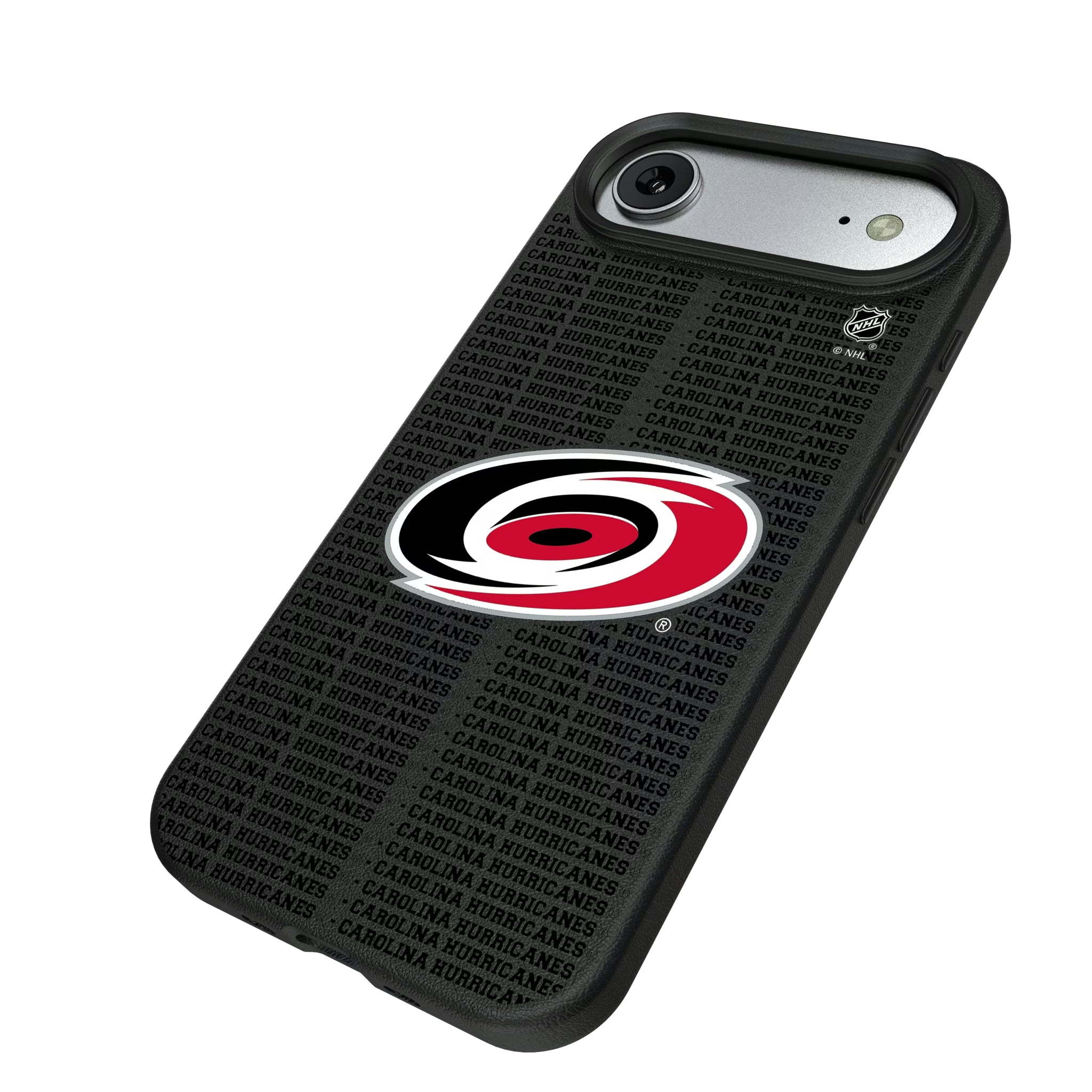 Carolina Hurricanes Text Backdrop iPhone MagSafe Compatible Phone Case for Apple iPhone - Isometric View#Device_iPhone Air