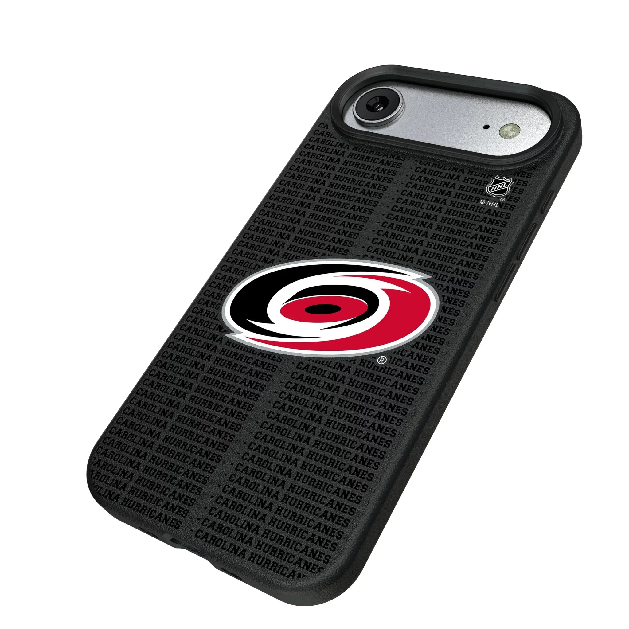 Carolina Hurricanes Text Backdrop iPhone MagSafe Compatible Phone Case for Apple iPhone - Isometric View#Device_iPhone Air