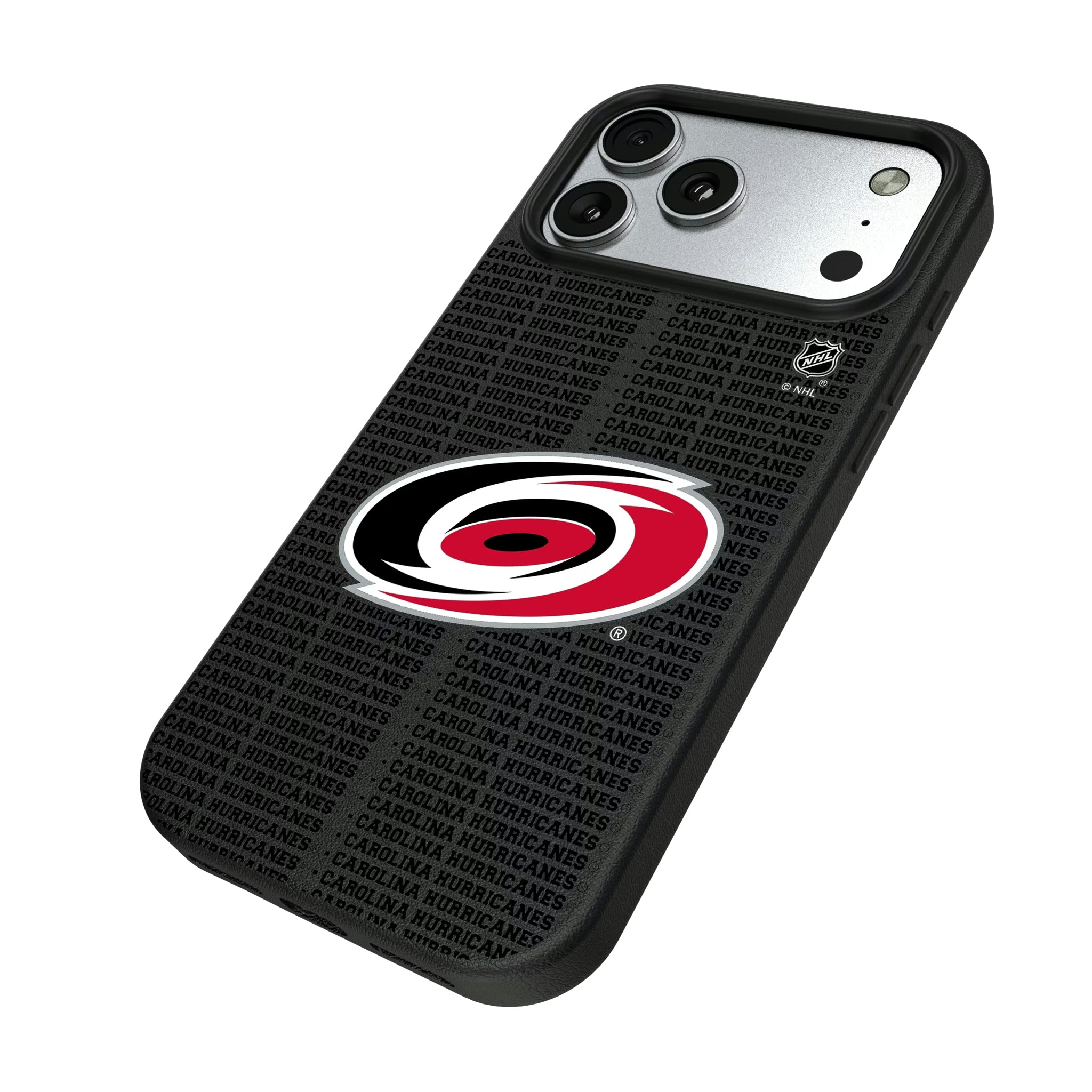 Carolina Hurricanes Text Backdrop iPhone MagSafe Compatible Phone Case for Apple iPhone - Isometric View#Device_iPhone 17 Pro Max