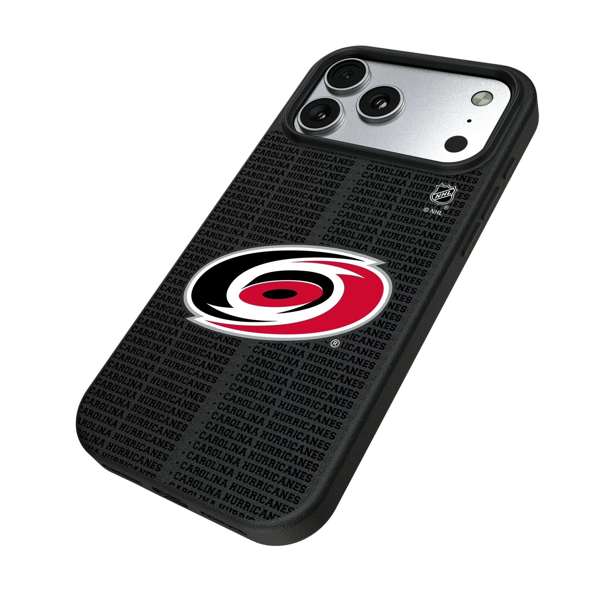 Carolina Hurricanes Text Backdrop iPhone MagSafe Compatible Phone Case for Apple iPhone - Isometric View#Device_iPhone 17 Pro Max