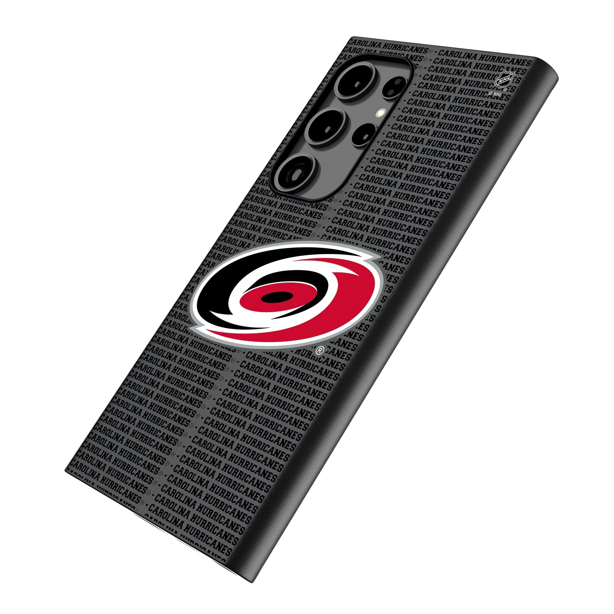 Carolina Hurricanes Text Backdrop Galaxy MagSafe Compatible Phone Case for Samsung Galaxy - Isometric View