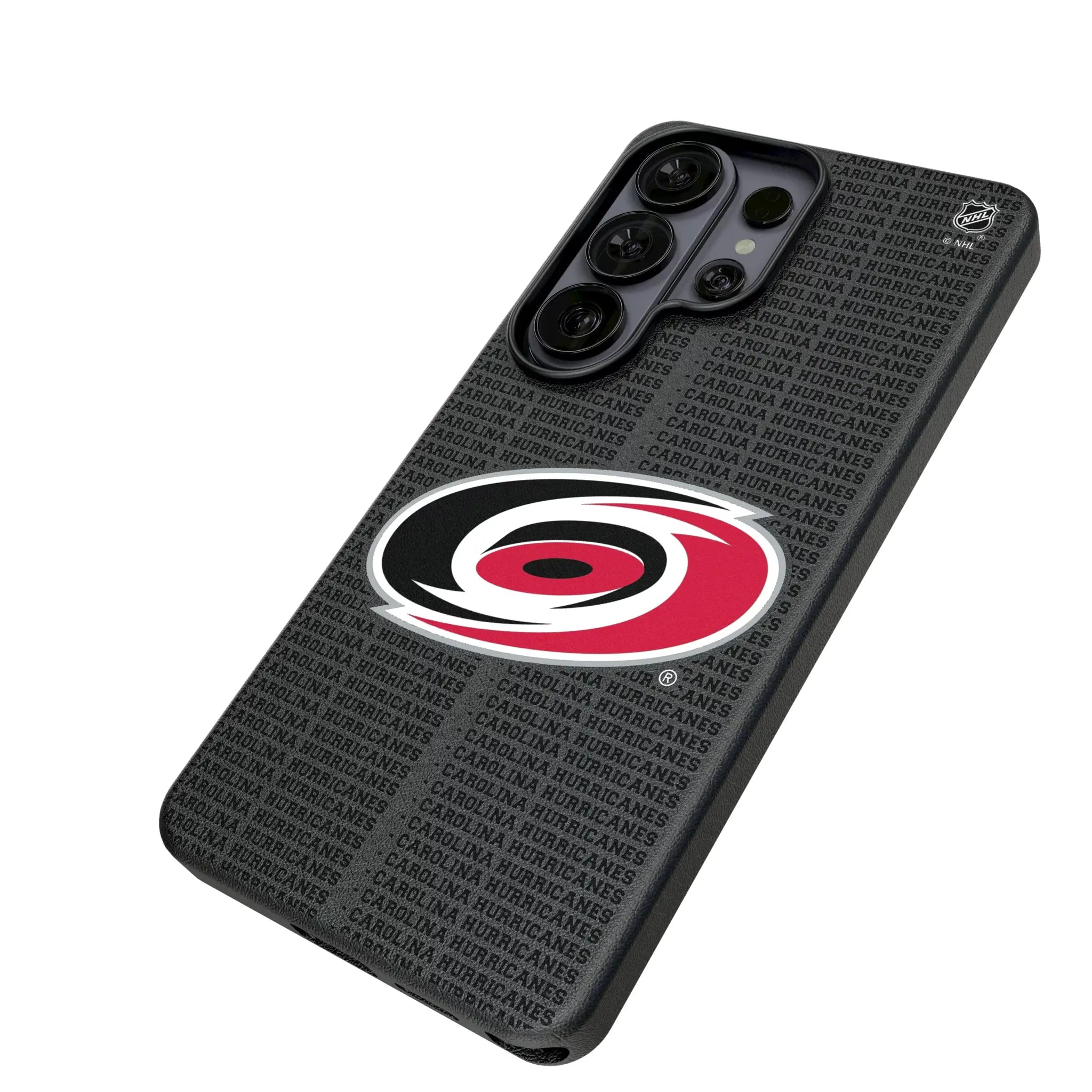 Carolina Hurricanes Text Backdrop Galaxy MagSafe Compatible Phone Case for Samsung Galaxy - Isometric View#Device_Galaxy S26 Ultra