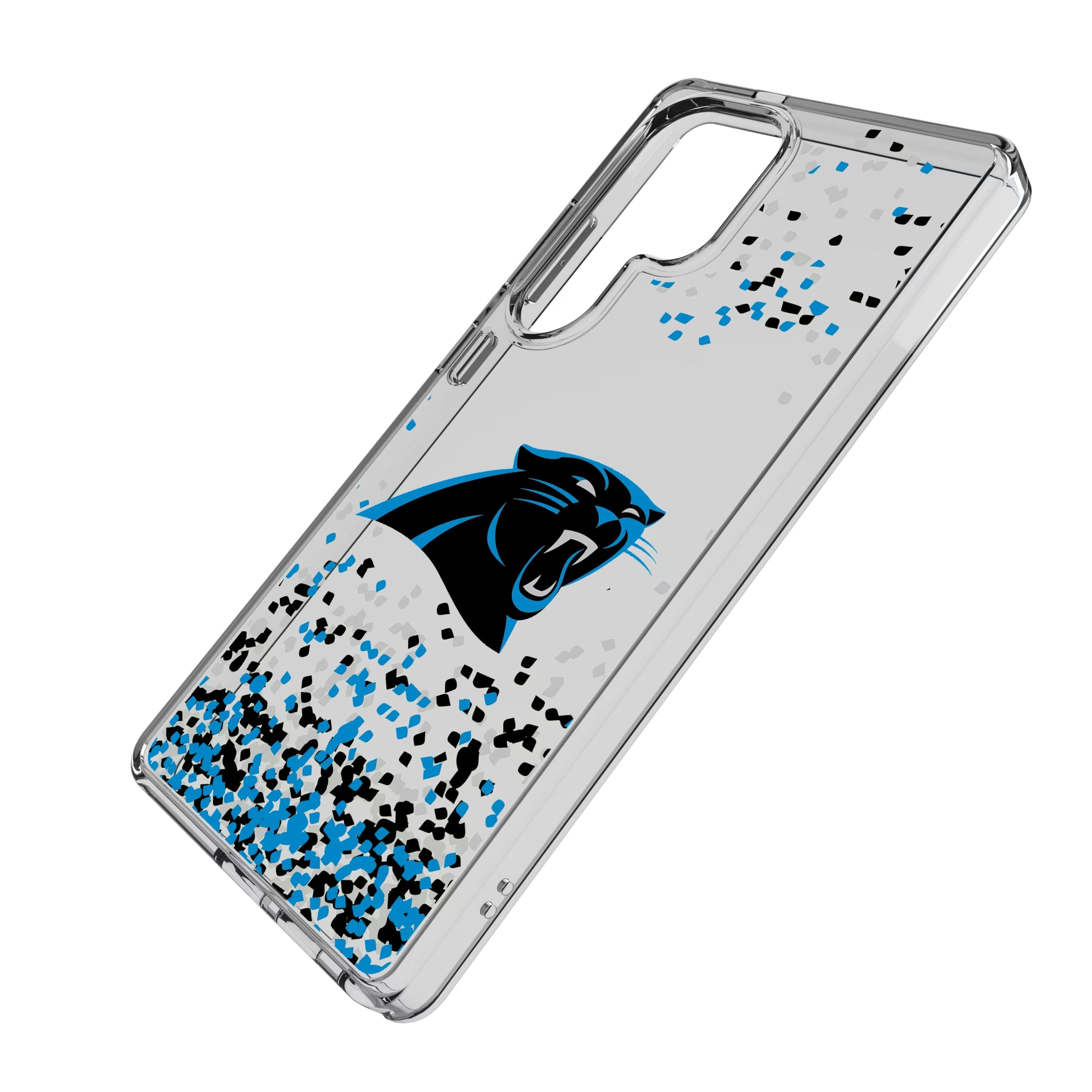 Carolina Panthers Confetti Galaxy Clear Phone Case for Samsung Galaxy - Isometric View