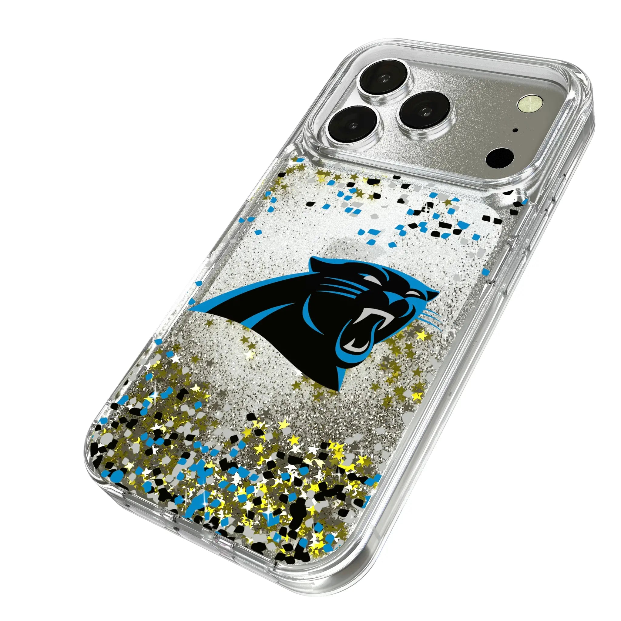 Carolina Panthers Confetti iPhone Glitter Phone Case for Apple iPhone - Isometric View