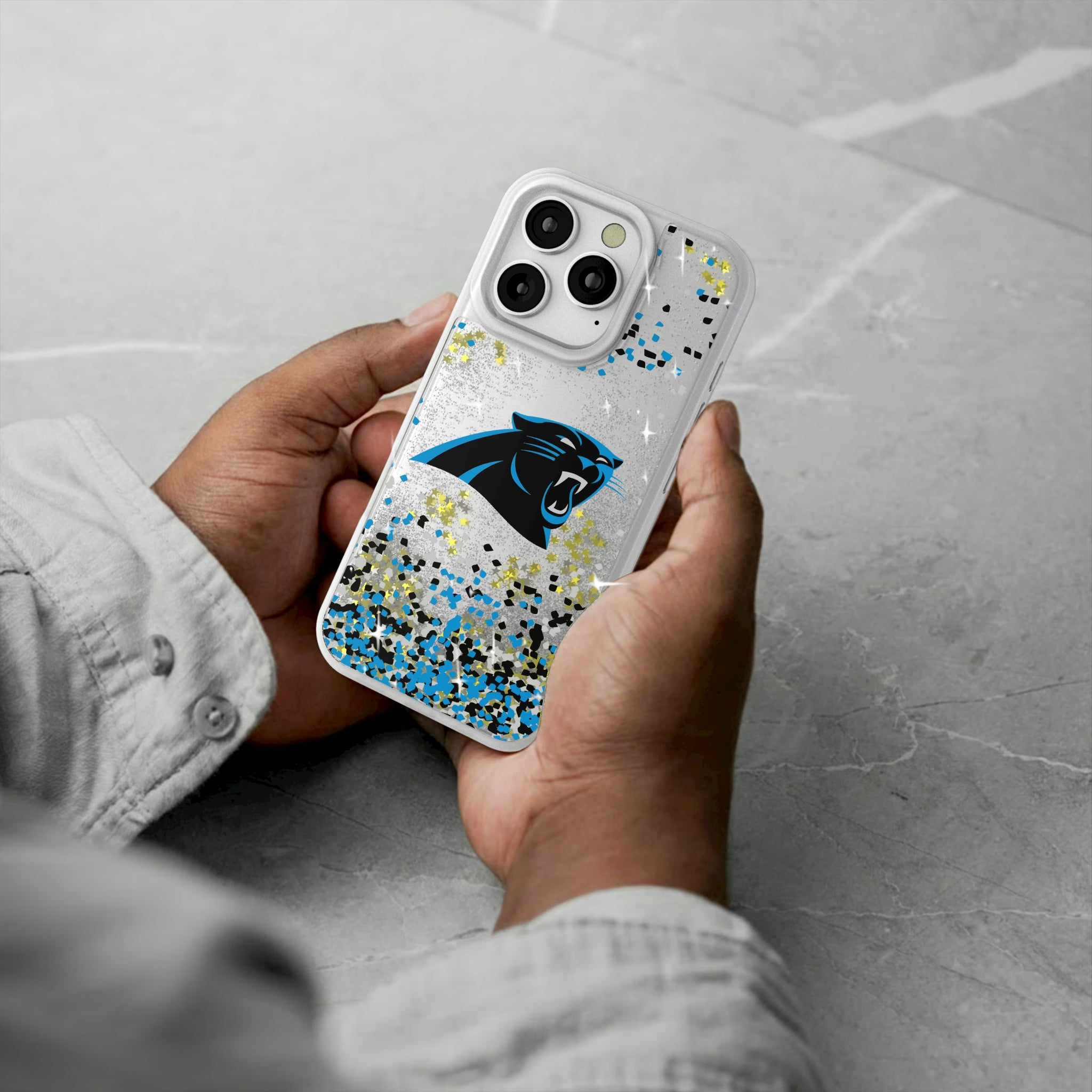 Carolina Panthers Confetti iPhone Glitter Phone Case for Apple iPhone - Lifestyle#Device_iPhone 16 Pro