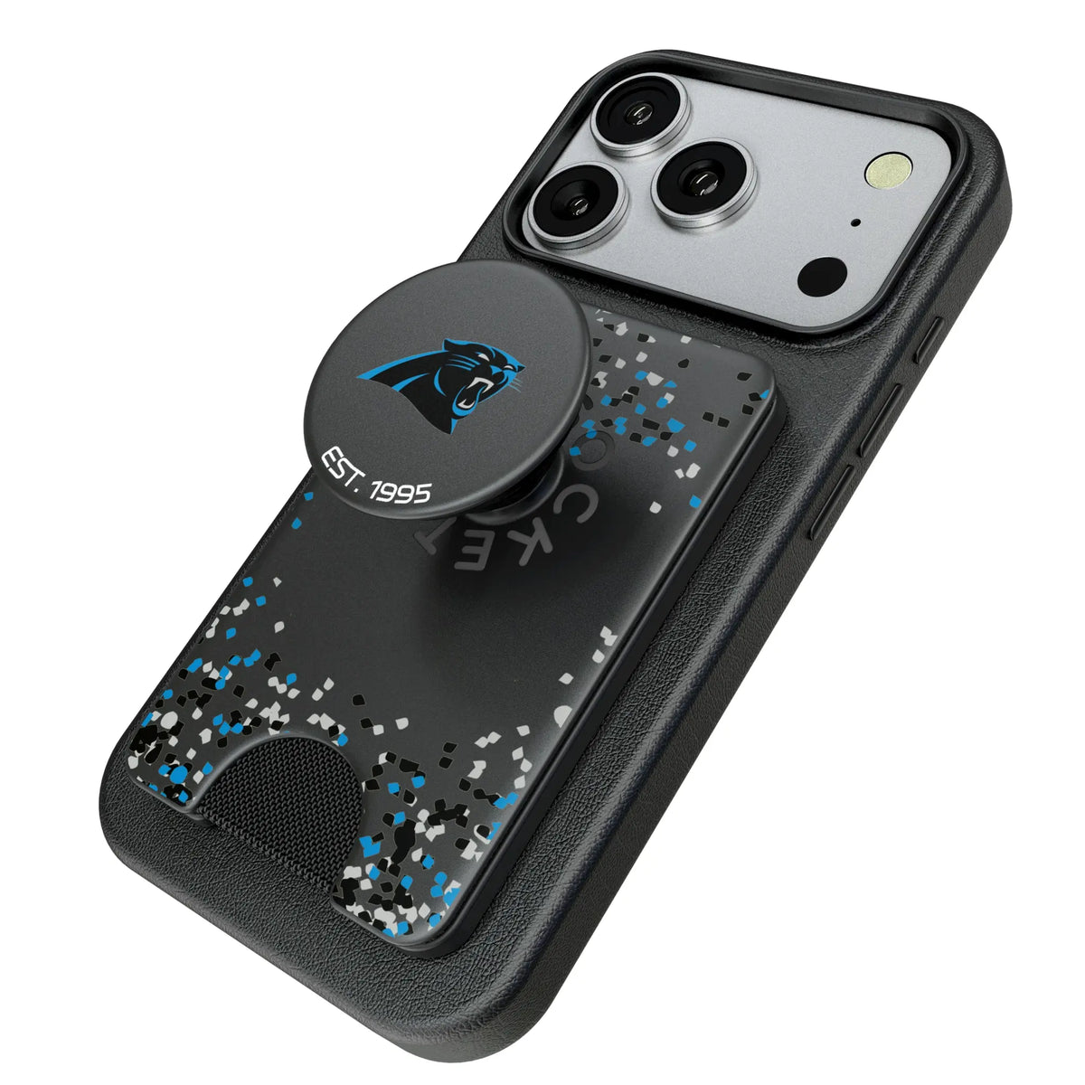 Carolina Panthers Confetti Popsockets Wallet Magnetic - Isometric View