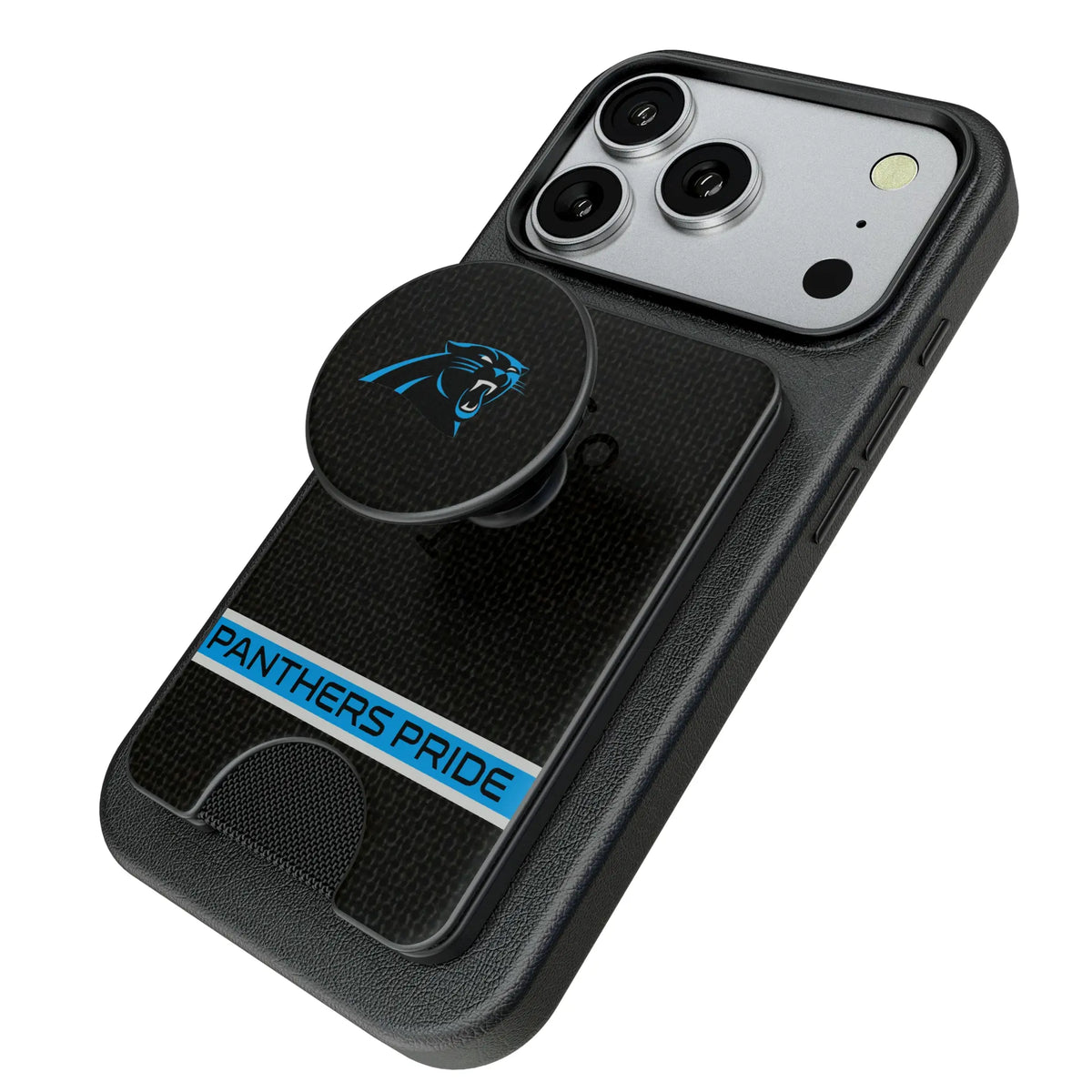 Carolina Panthers Endzone Solid Popsockets Wallet Magnetic - Isometric View
