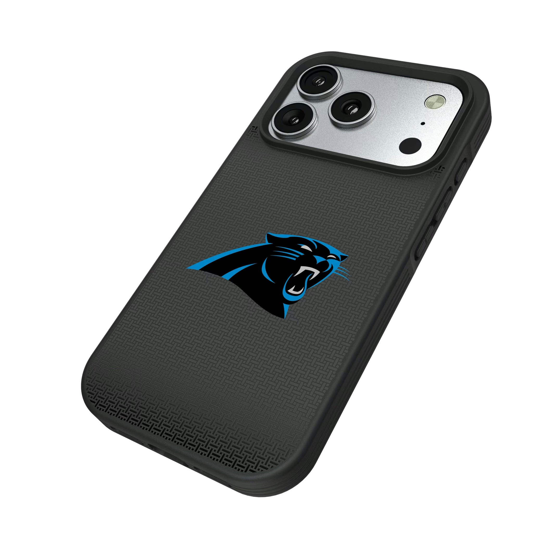 Carolina Panthers Linen iPhone Bump Phone Case for Apple iPhone - Isometric View#Device_iPhone 17 Pro