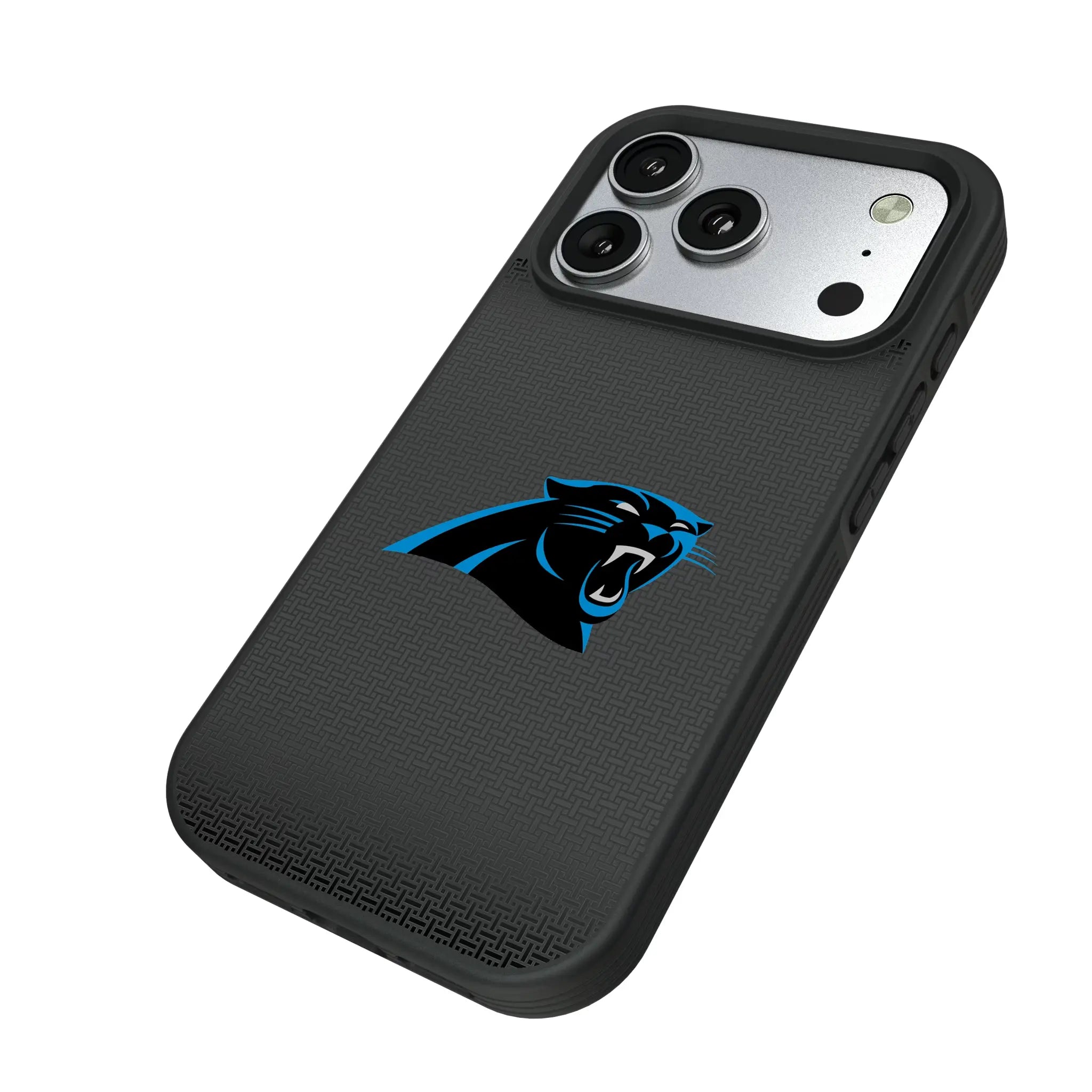 Carolina Panthers Linen iPhone Bump Phone Case for Apple iPhone - Isometric View#Device_iPhone 17 Pro