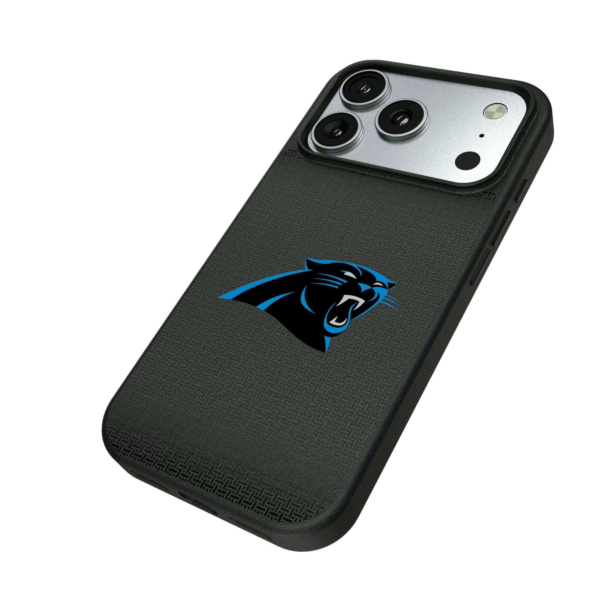 Carolina Panthers Linen iPhone MagSafe Compatible Phone Case for Apple iPhone - Isometric View#Device_iPhone 17 Pro
