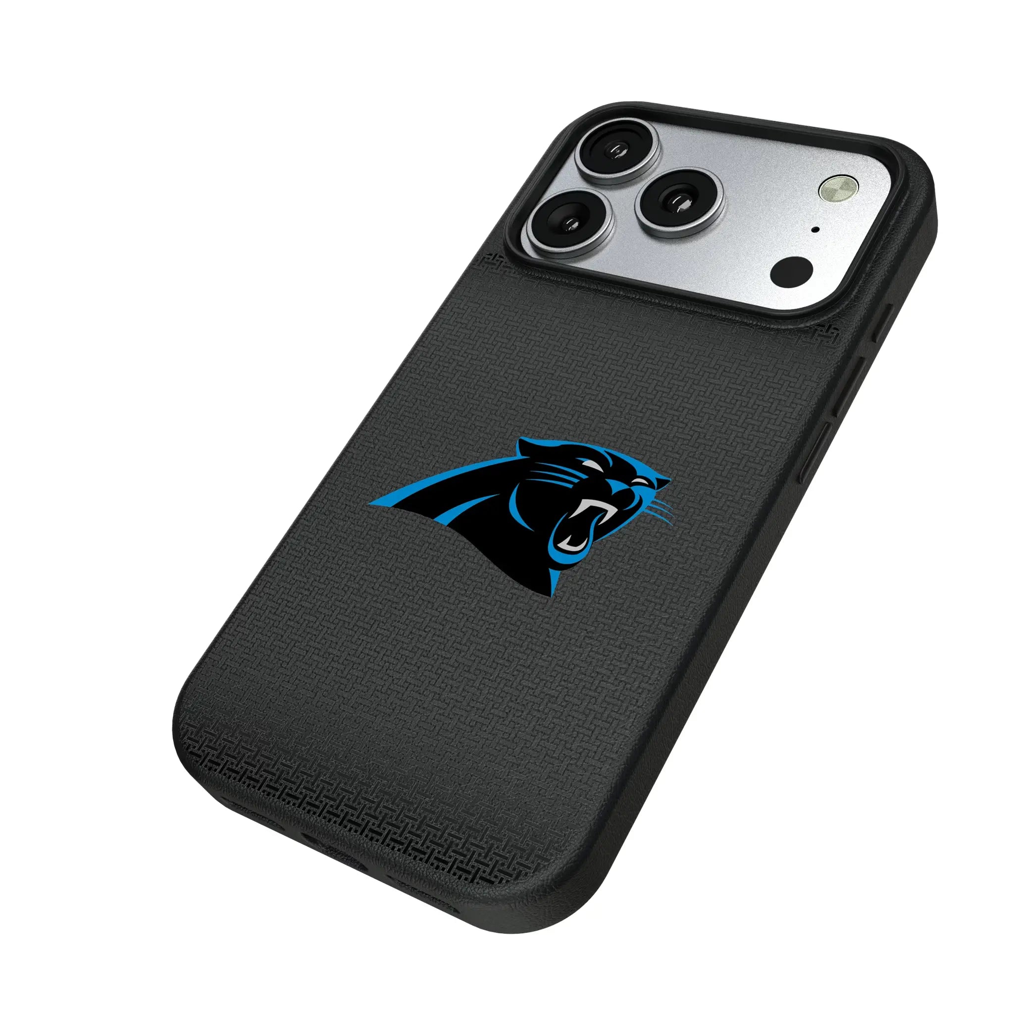 Carolina Panthers Linen iPhone MagSafe Compatible Phone Case for Apple iPhone - Isometric View#Device_iPhone 17 Pro