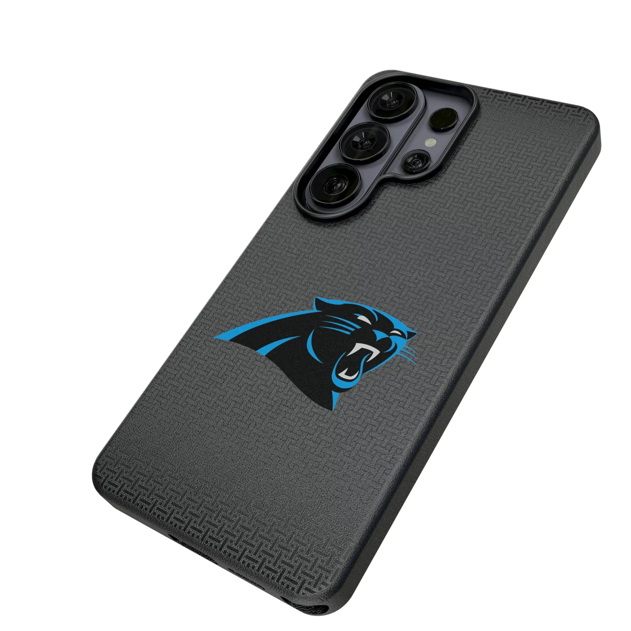 Carolina Panthers Linen Galaxy MagSafe Compatible Phone Case for Samsung Galaxy - Isometric View#Device_Galaxy S26 Ultra