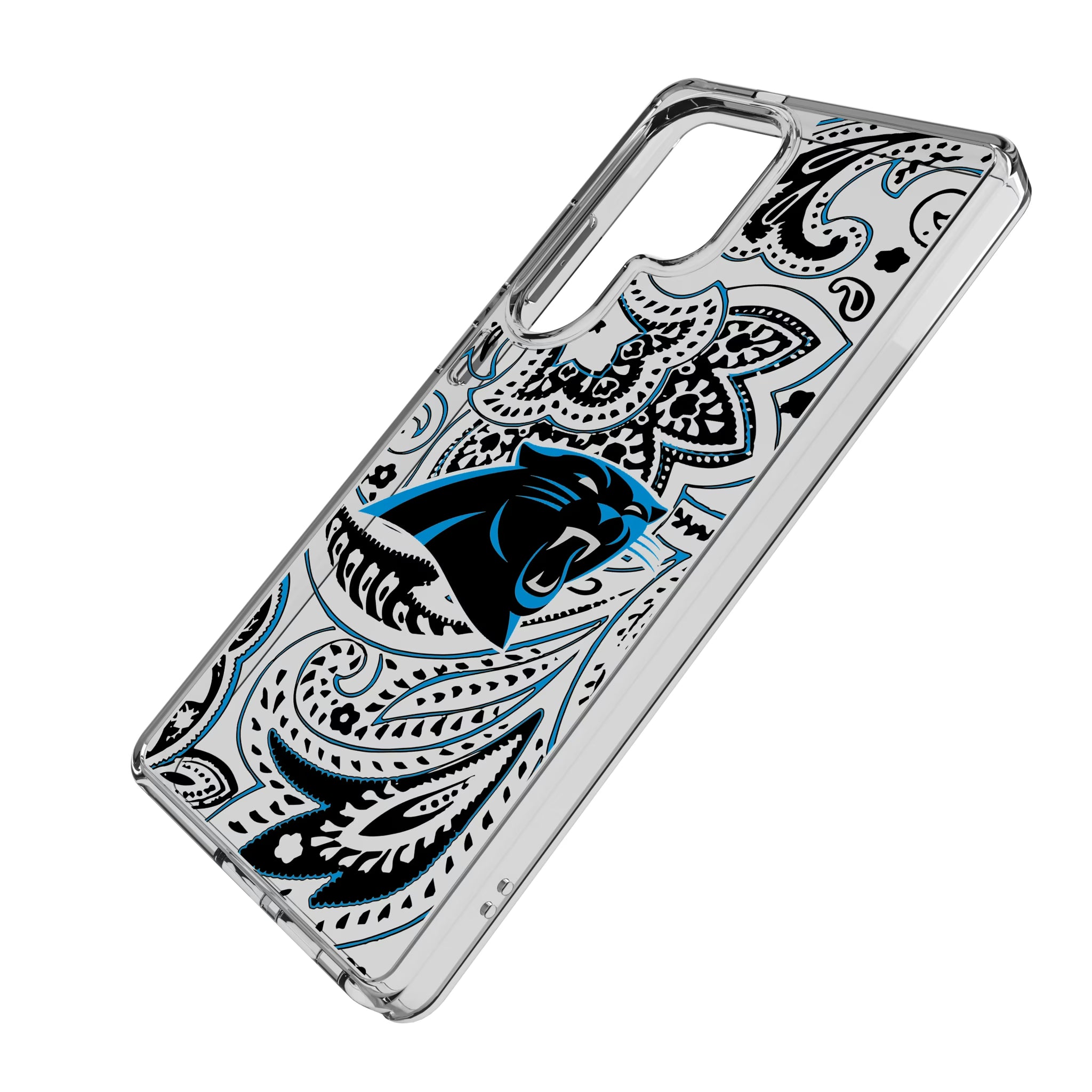 Carolina Panthers Paisley Galaxy Clear Phone Case for Samsung Galaxy - Isometric View