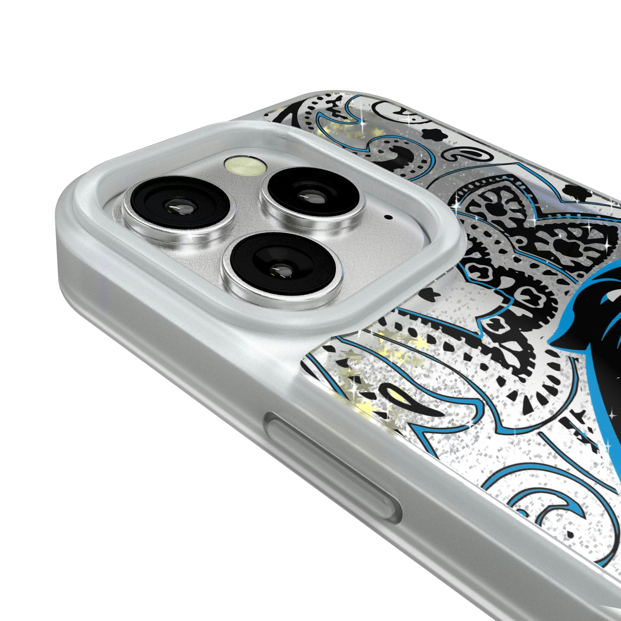 Carolina Panthers Paisley iPhone Glitter Phone Case for Apple iPhone - Detail#Device_iPhone 16 Pro