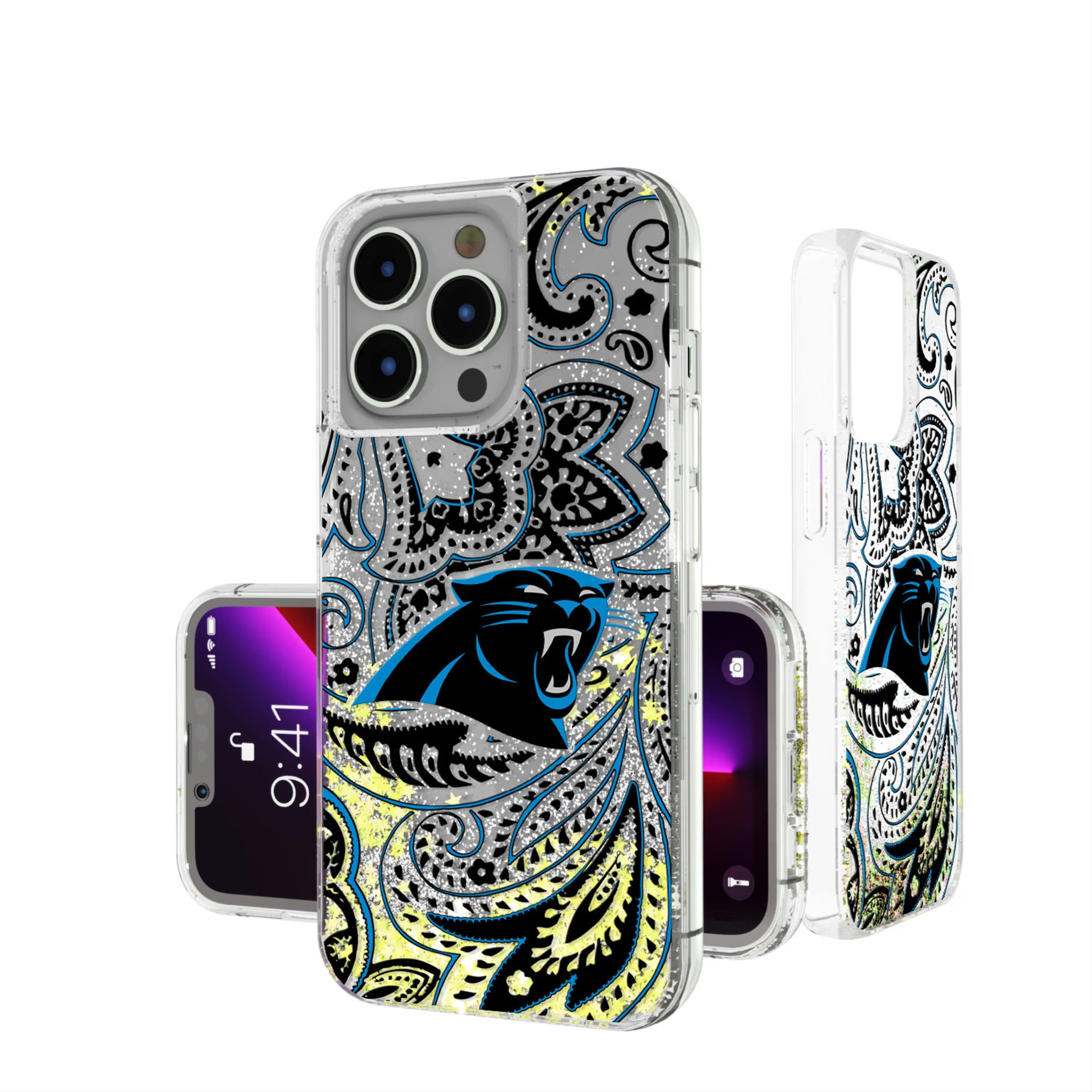 Carolina Panthers Paisley iPhone Glitter Phone Case for Apple iPhone