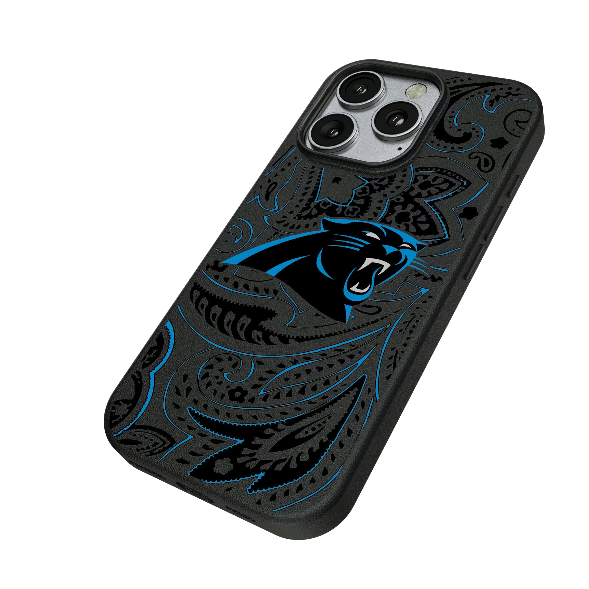 Carolina Panthers Paisley iPhone MagSafe Compatible Phone Case for Apple iPhone - Isometric View
