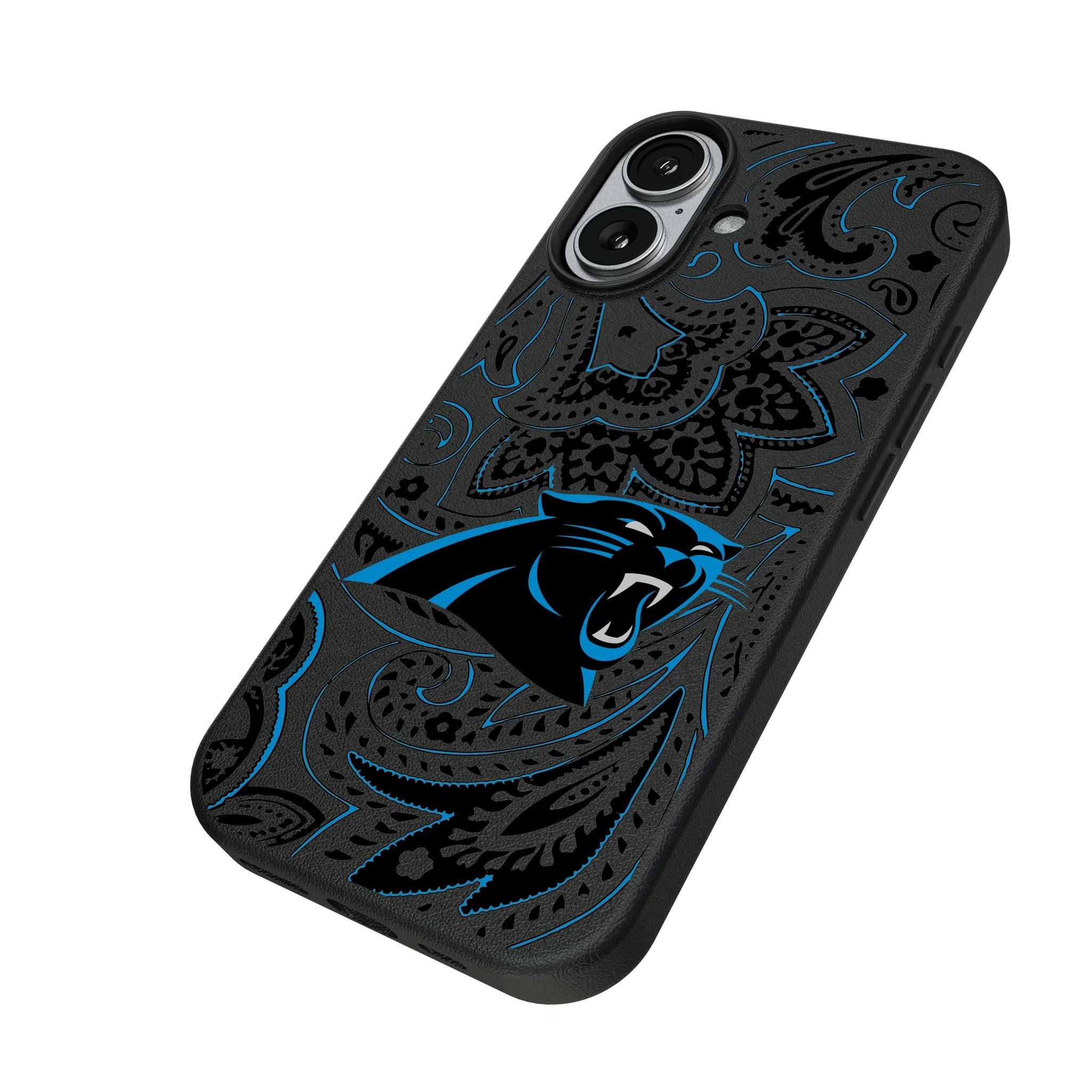 Carolina Panthers Paisley iPhone MagSafe Compatible Phone Case for Apple iPhone - Isometric View#Device_iPhone 17