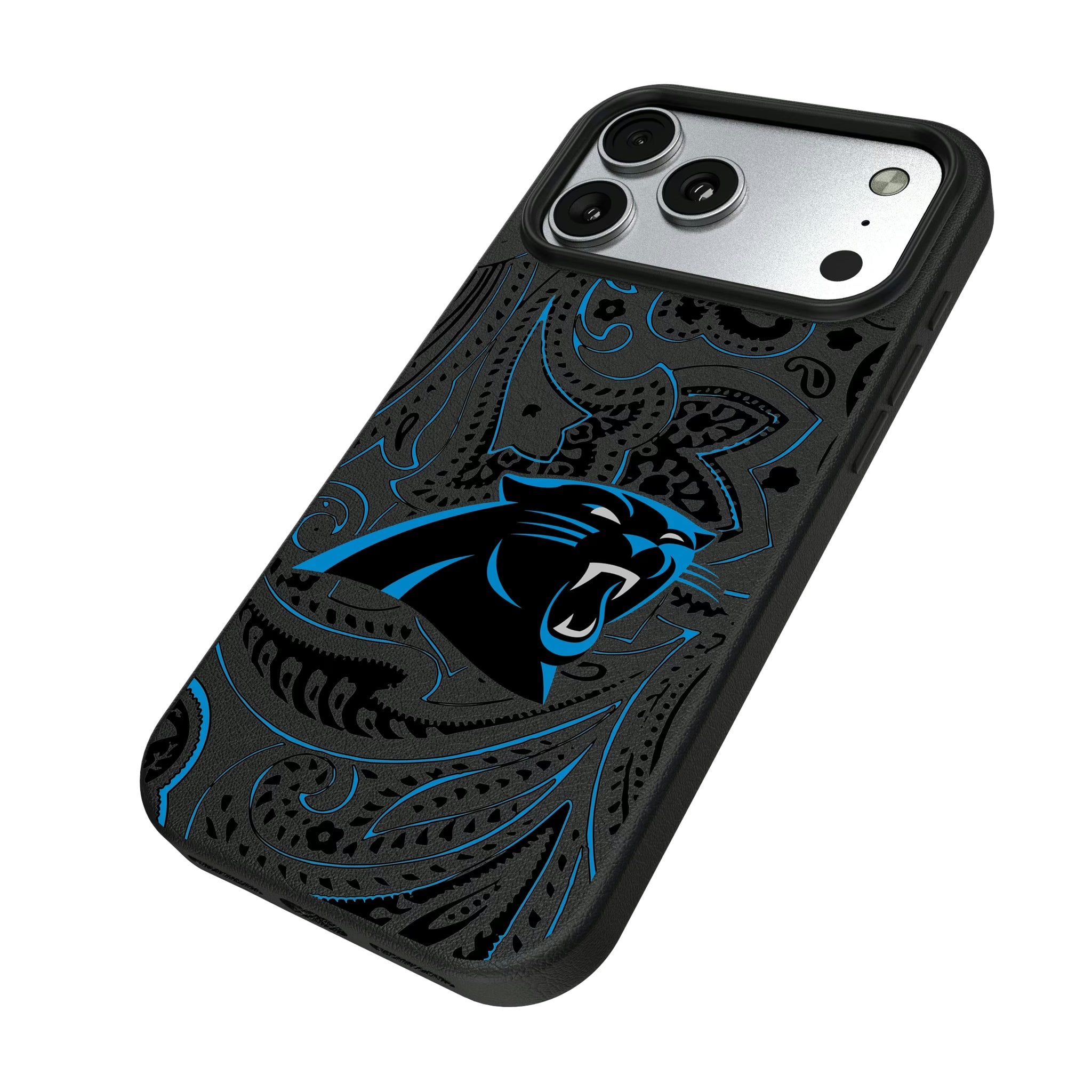 Carolina Panthers Paisley iPhone MagSafe Compatible Phone Case for Apple iPhone - Isometric View#Device_iPhone 17 Pro Max