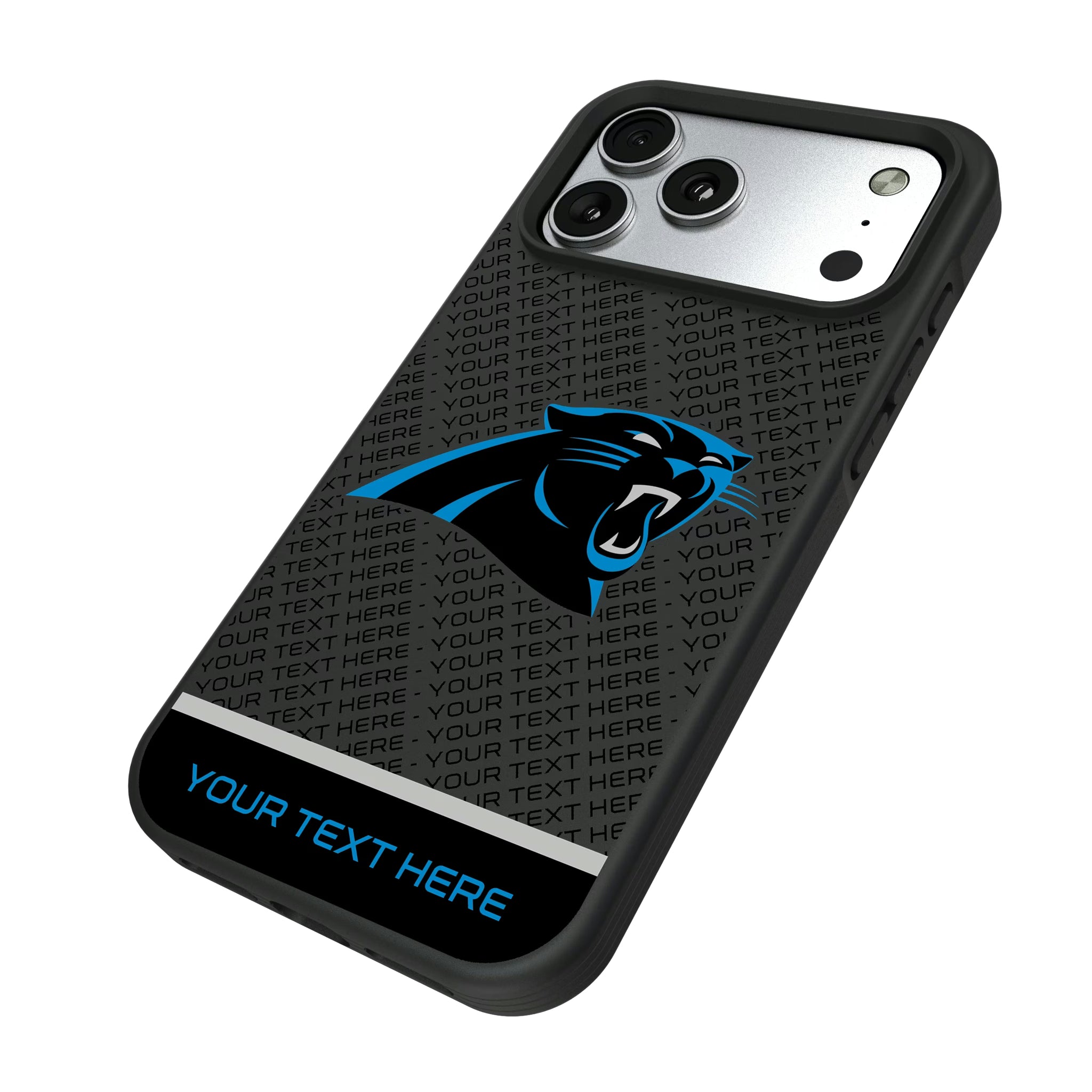 Carolina Panthers Personalized EndZone Plus iPhone Bump Phone Case for Apple iPhone - Isometric View#Device_iPhone 17 Pro Max