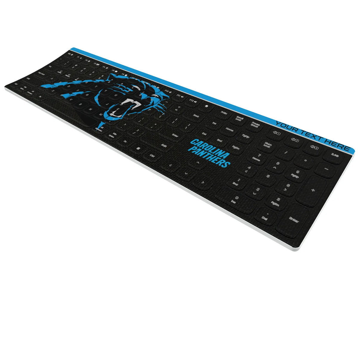 Carolina Panthers Personalized Endzone Solid KKB605 Curved Wireless Keyboard - Isometric View